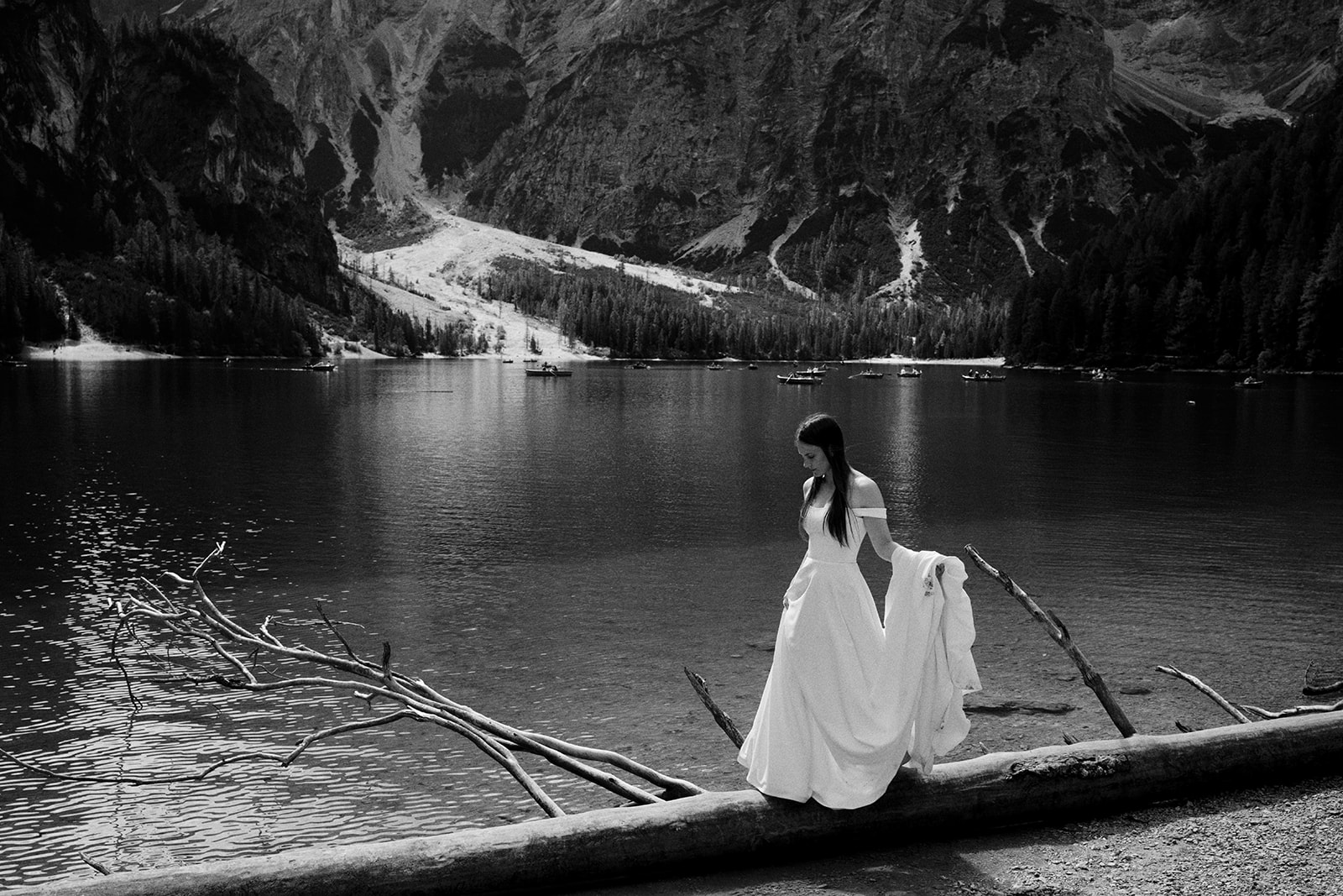Kim and Denim in the Dolomites, in black and white