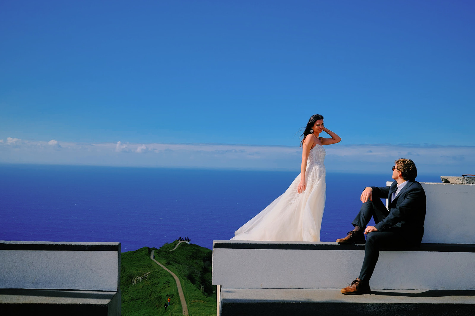 Maria and Jonathan on the platform above the sea at Achadas da Cruz, Madeira