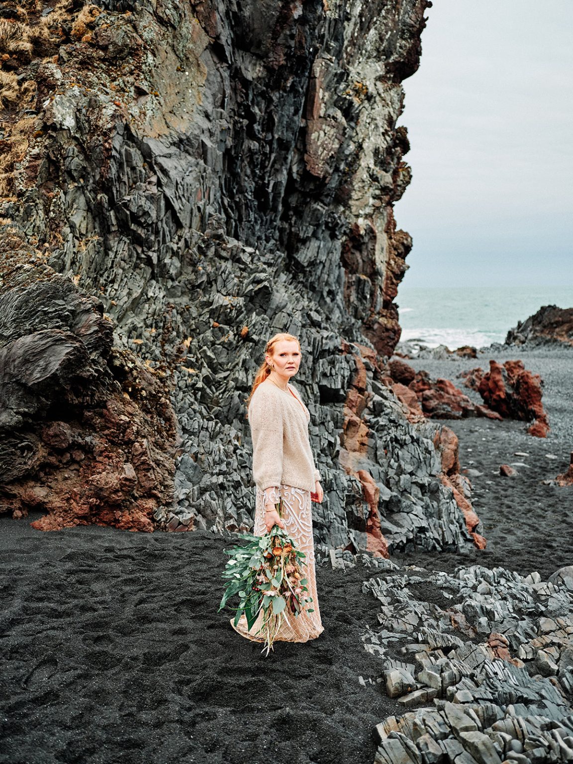 The bride on the black-sand beach, Snæfellsnes, Iceland