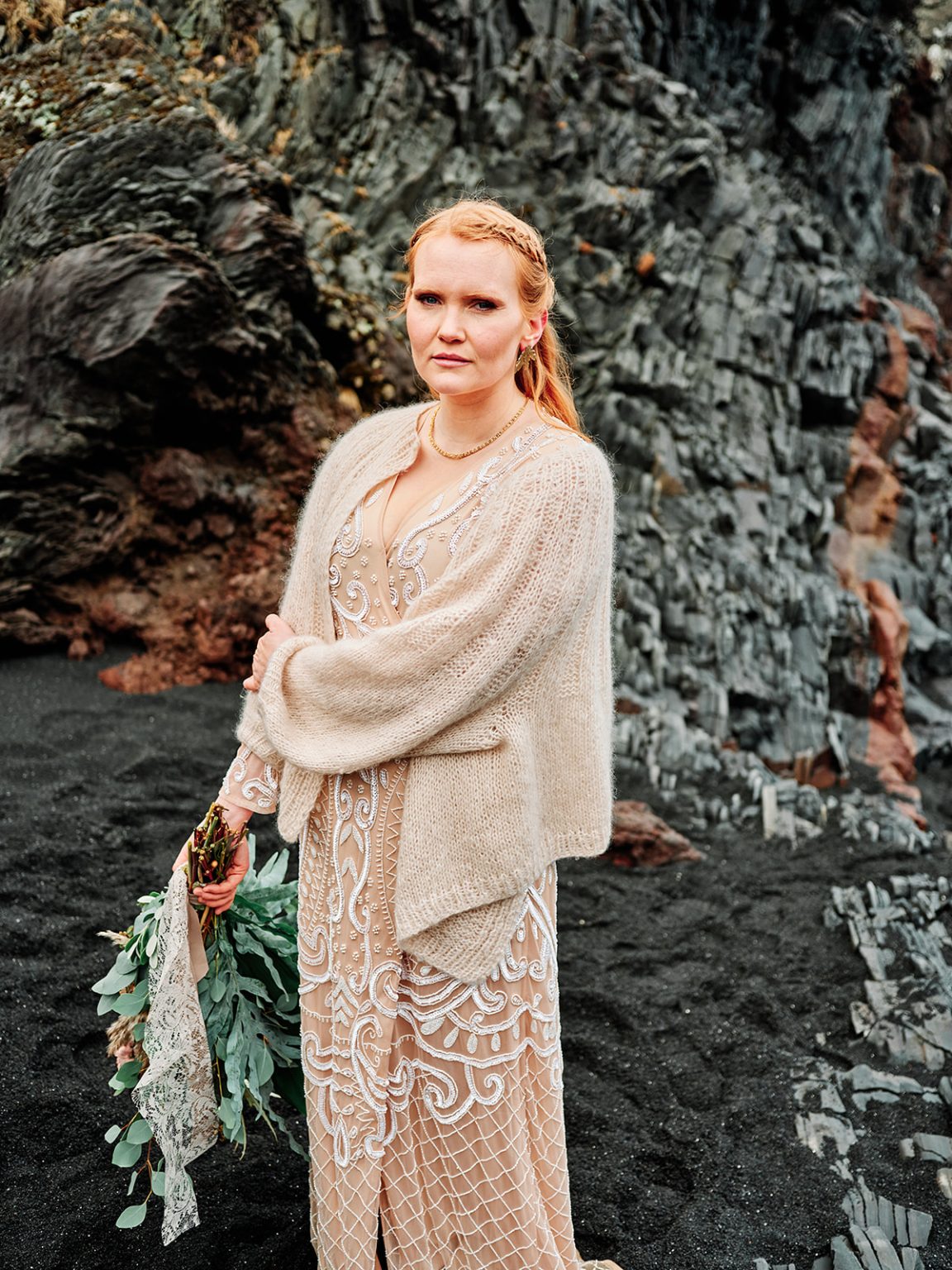 An elegant portrait of the bride, a Hótel Búðir elopement