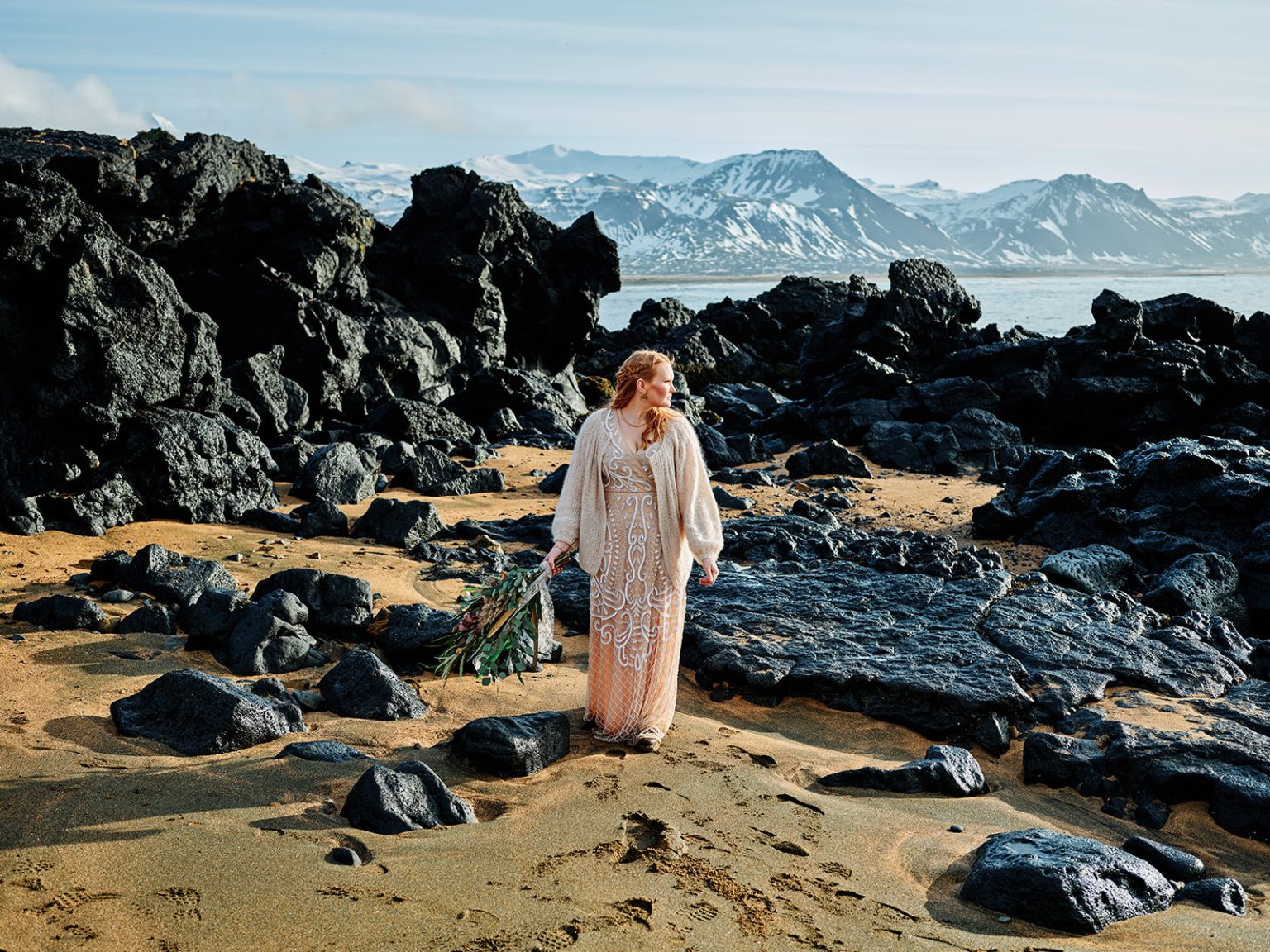 The bride among the black lava, Búðir, Iceland