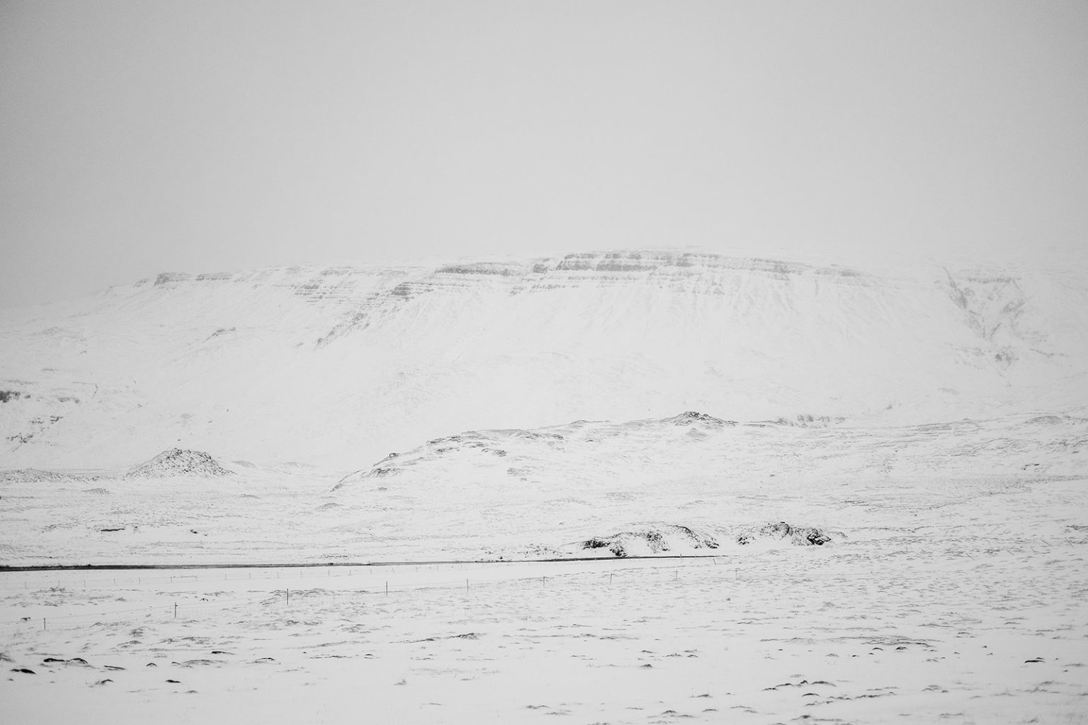 The white winter landscape of Hvalfjörður, Iceland