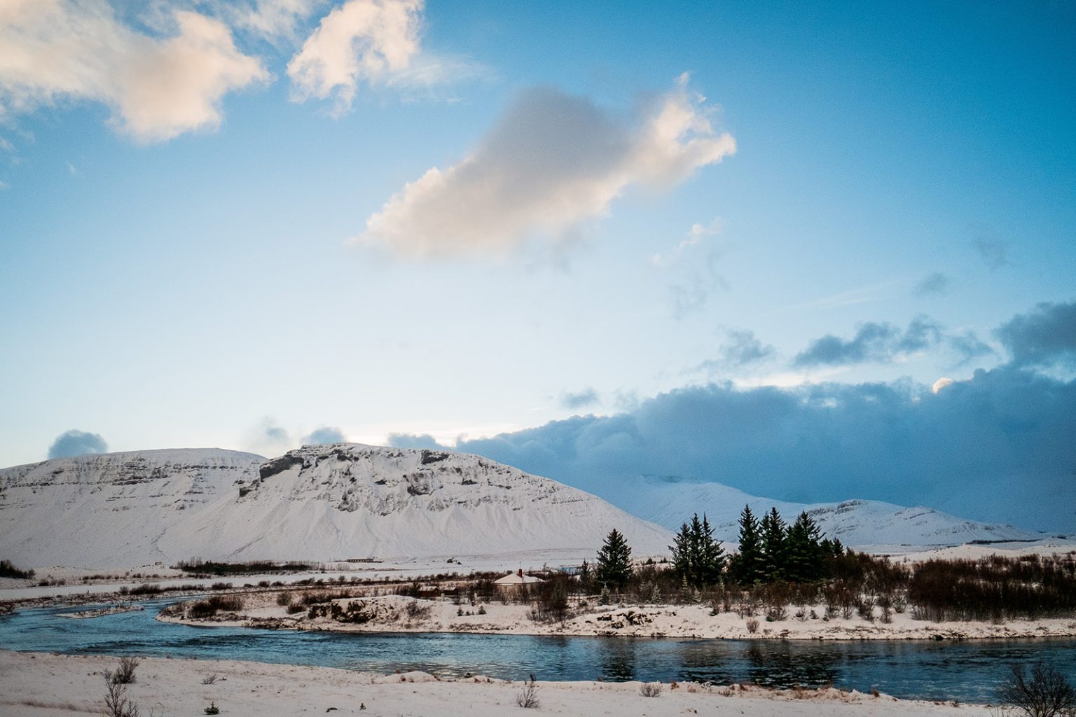 Snow and sea in Hvalfjörður, Iceland