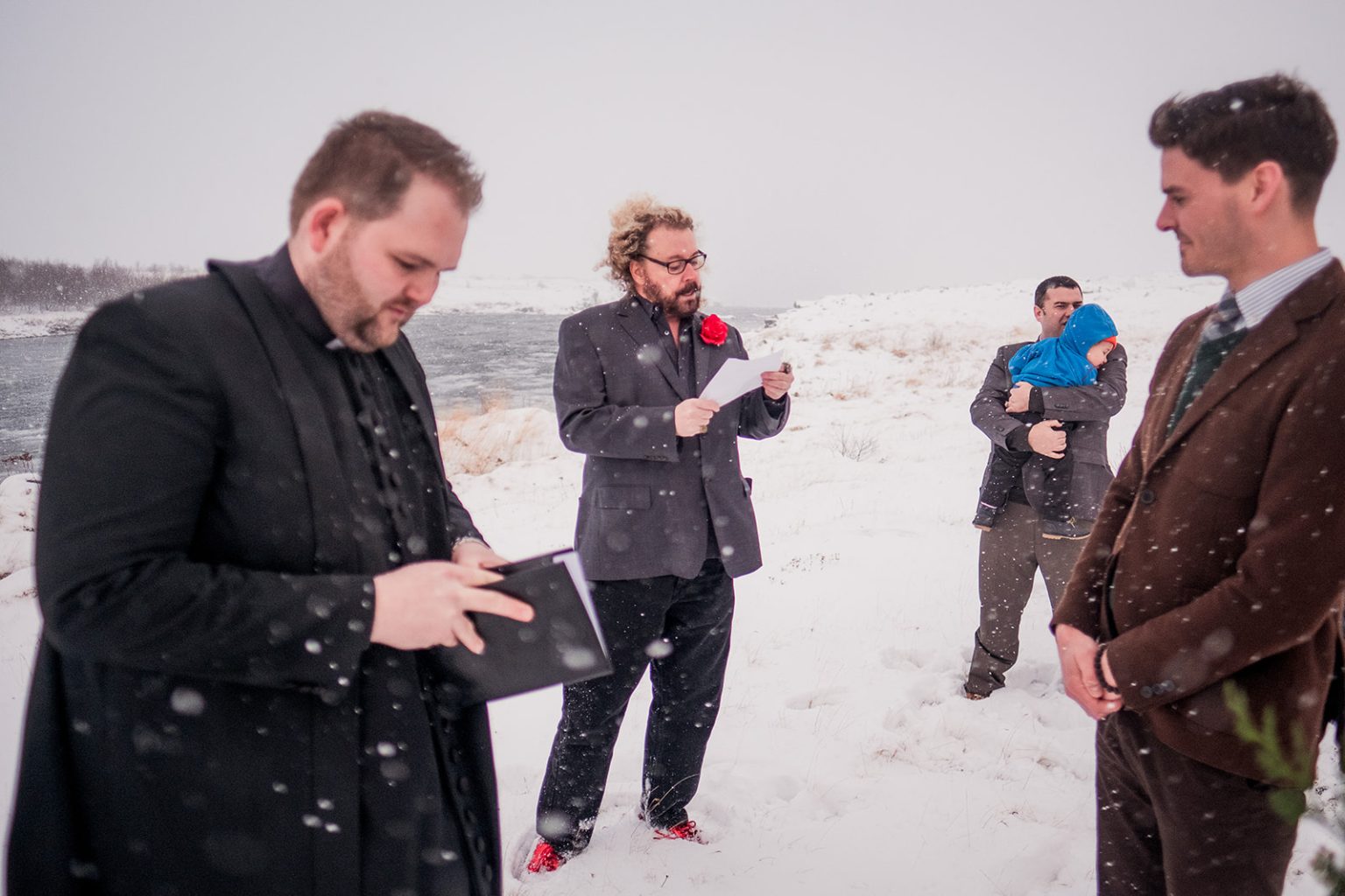 Bride during her winter wedding ceremony in Hvalfjörður