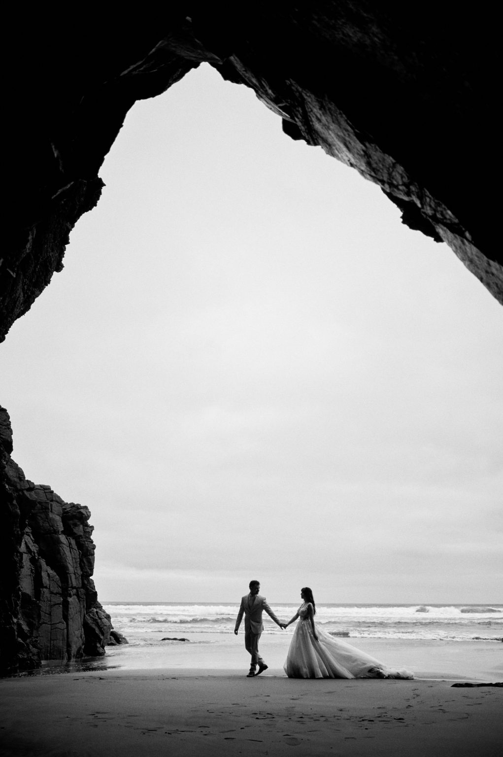Bride in white on the Lanzarote coast