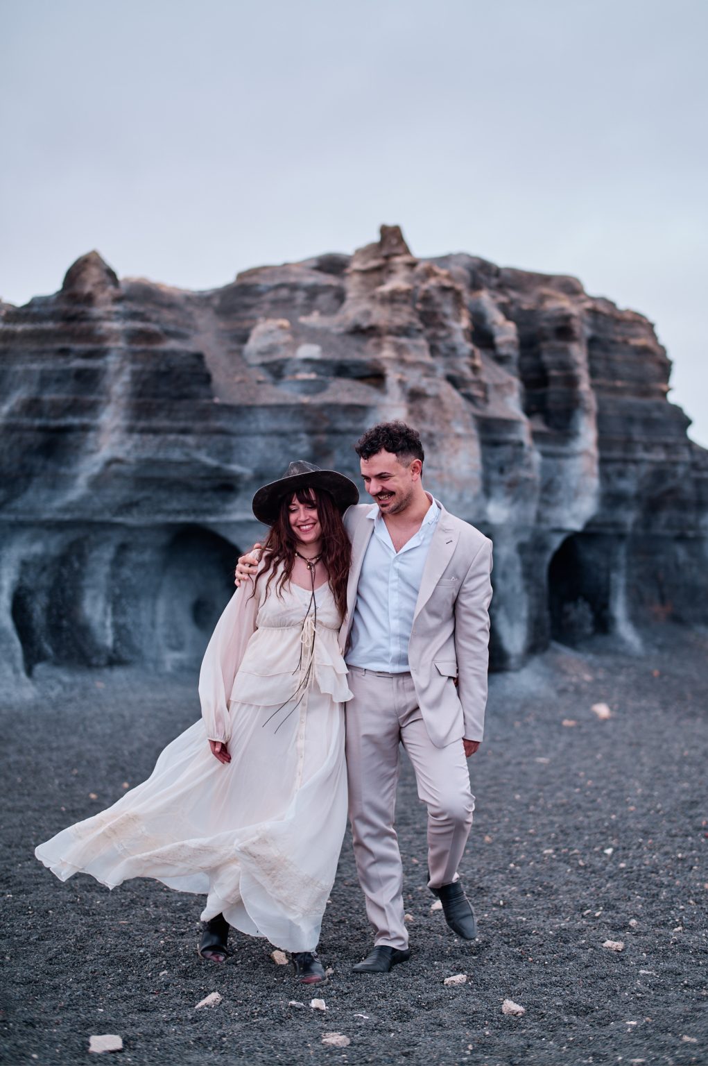 Francesca and Riccardo in a red lava cave, Lanzarote