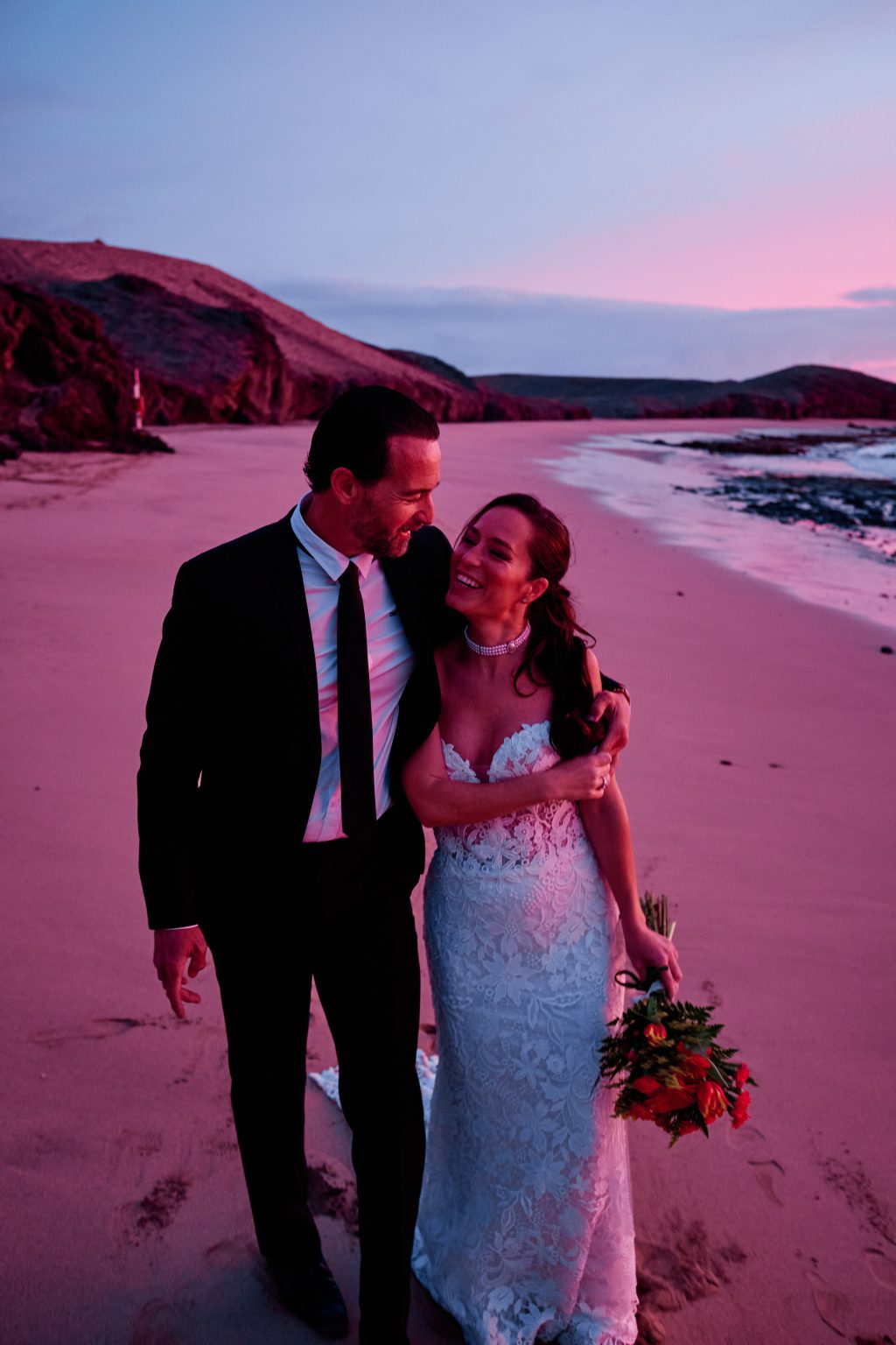 Juan and Laura at sunrise on the Lanzarote coast