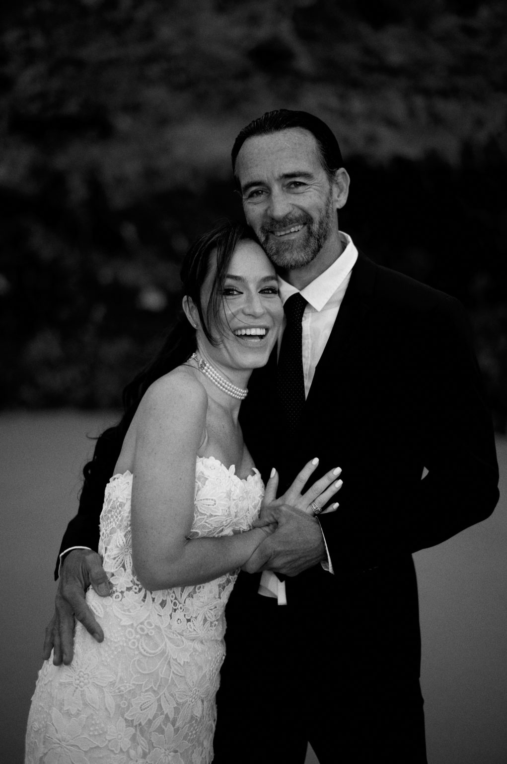 Juan and Laura laughing, black and white, Lanzarote