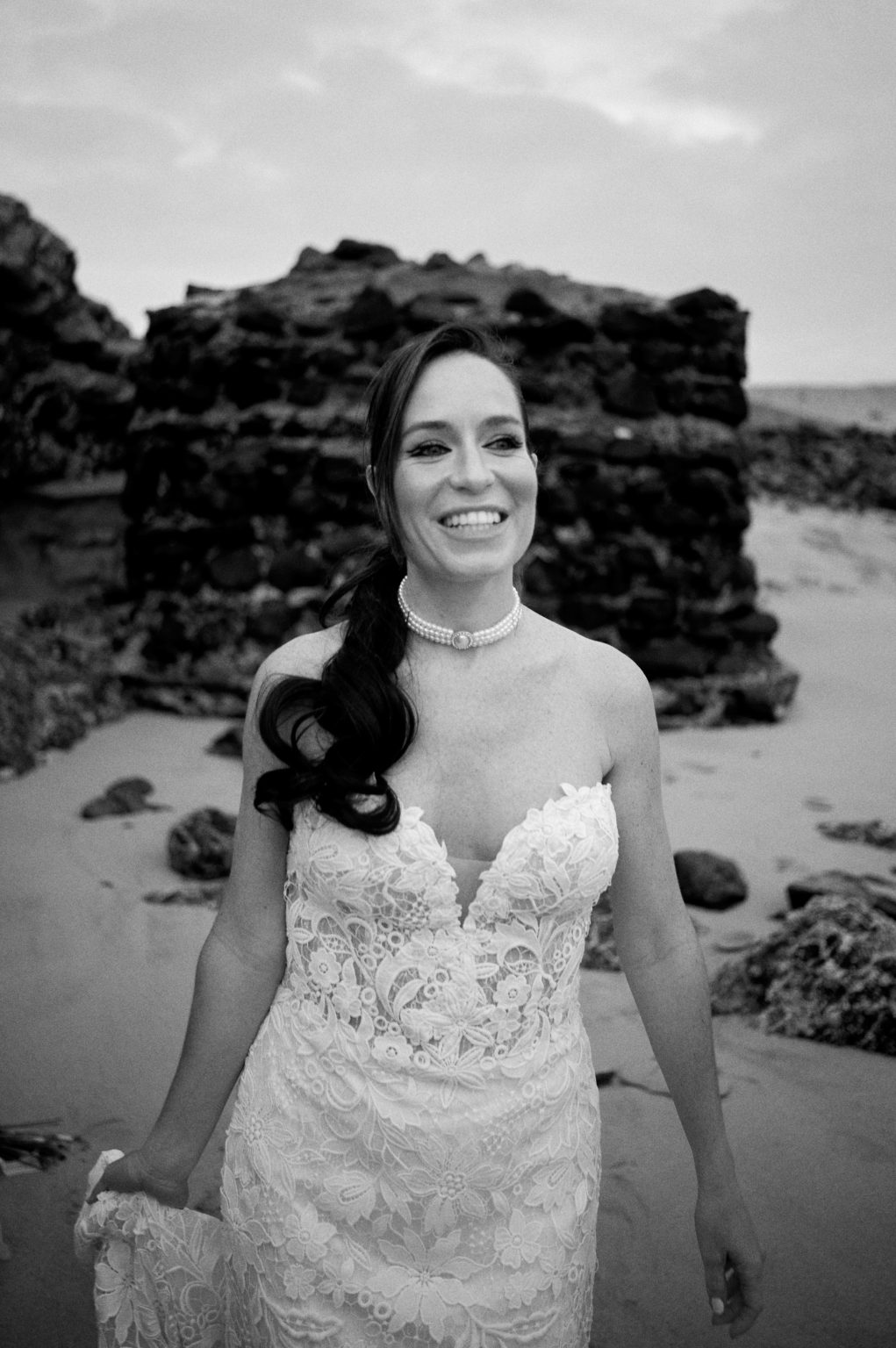 Bride portrait, black and white, Lanzarote