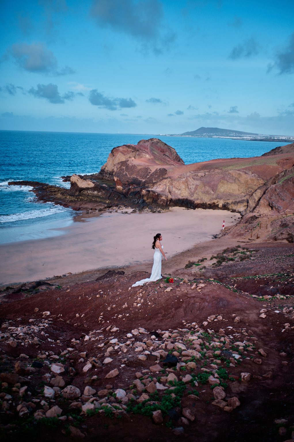 Red cliffs and a turquoise cove, Lanzarote