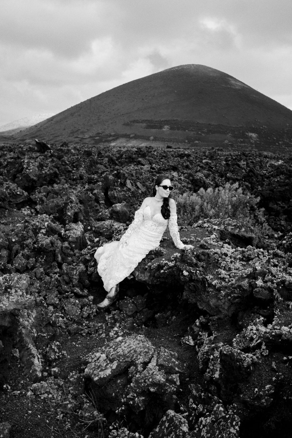 Bride walking the lava fields, Lanzarote