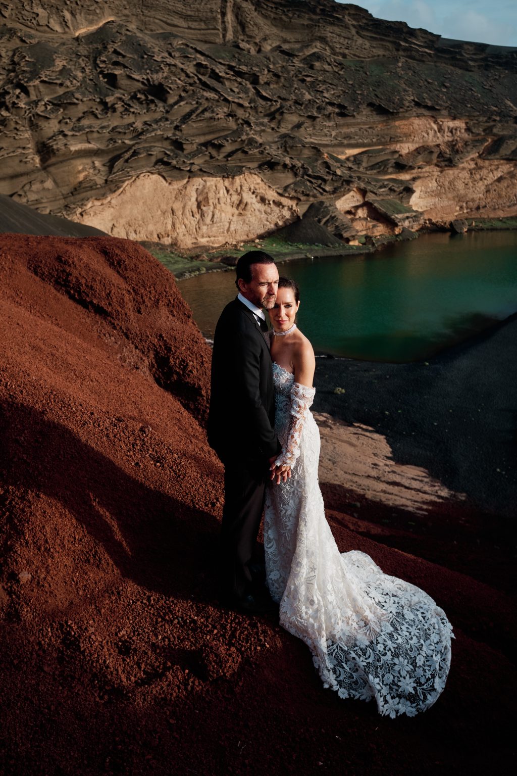 Juan and Laura on the red rock coast, Lanzarote