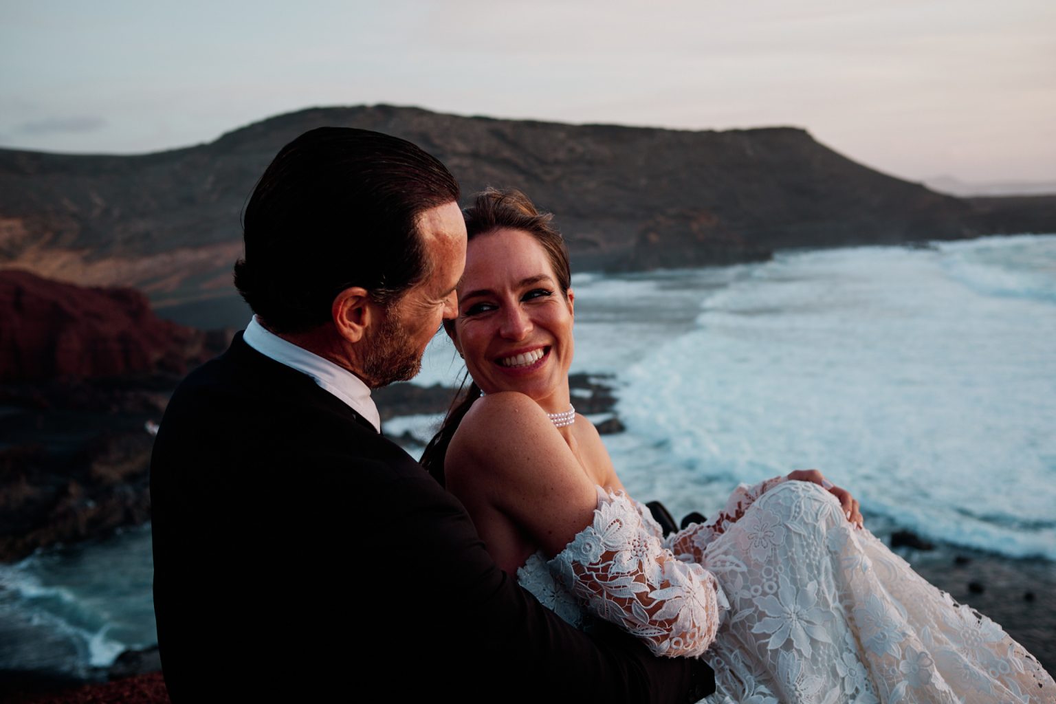Sunset over the sea to close a Lanzarote wedding day