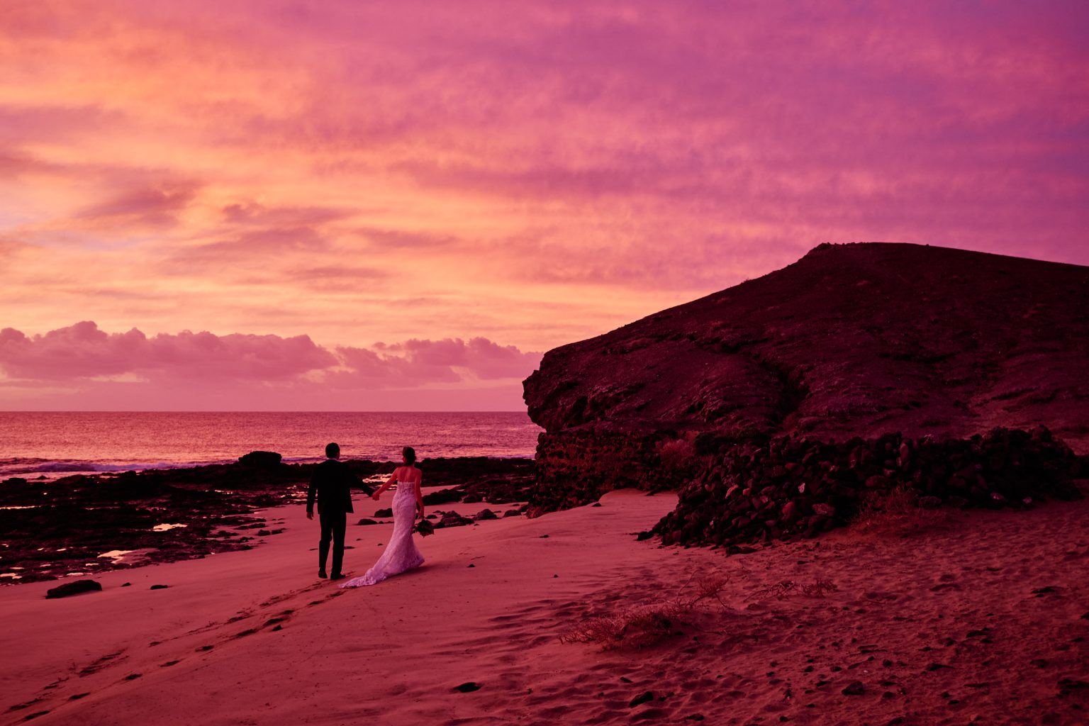 Dawn on the red rock coast of Lanzarote