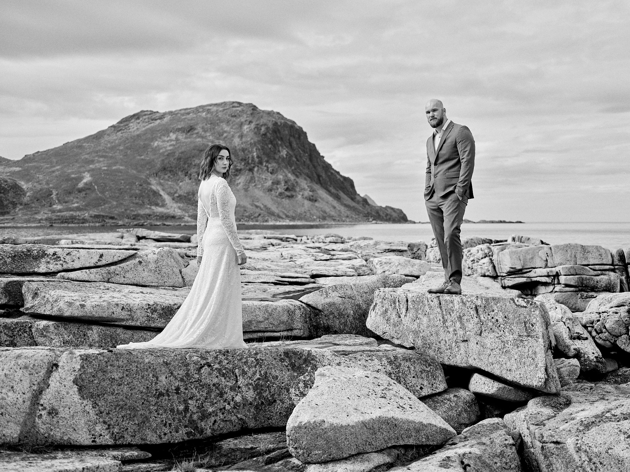 A couple hiking above the Arctic coast