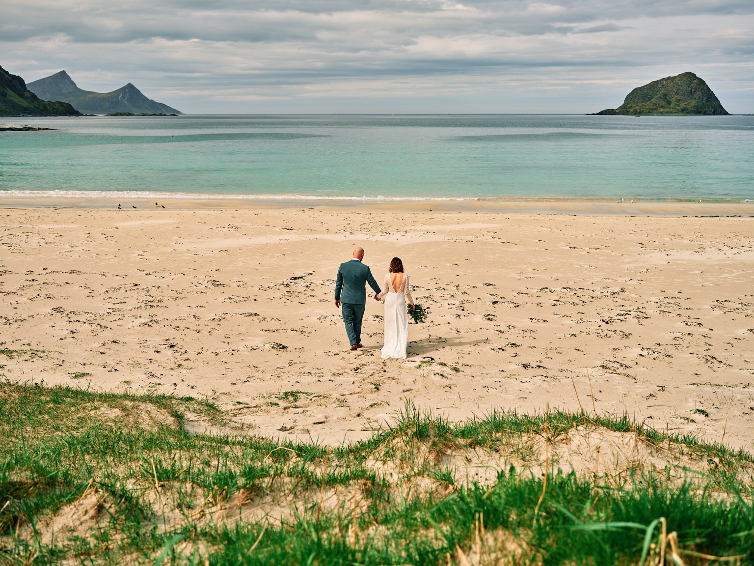 Ine and Jimmy on the beach at the end of the day, Lofoten