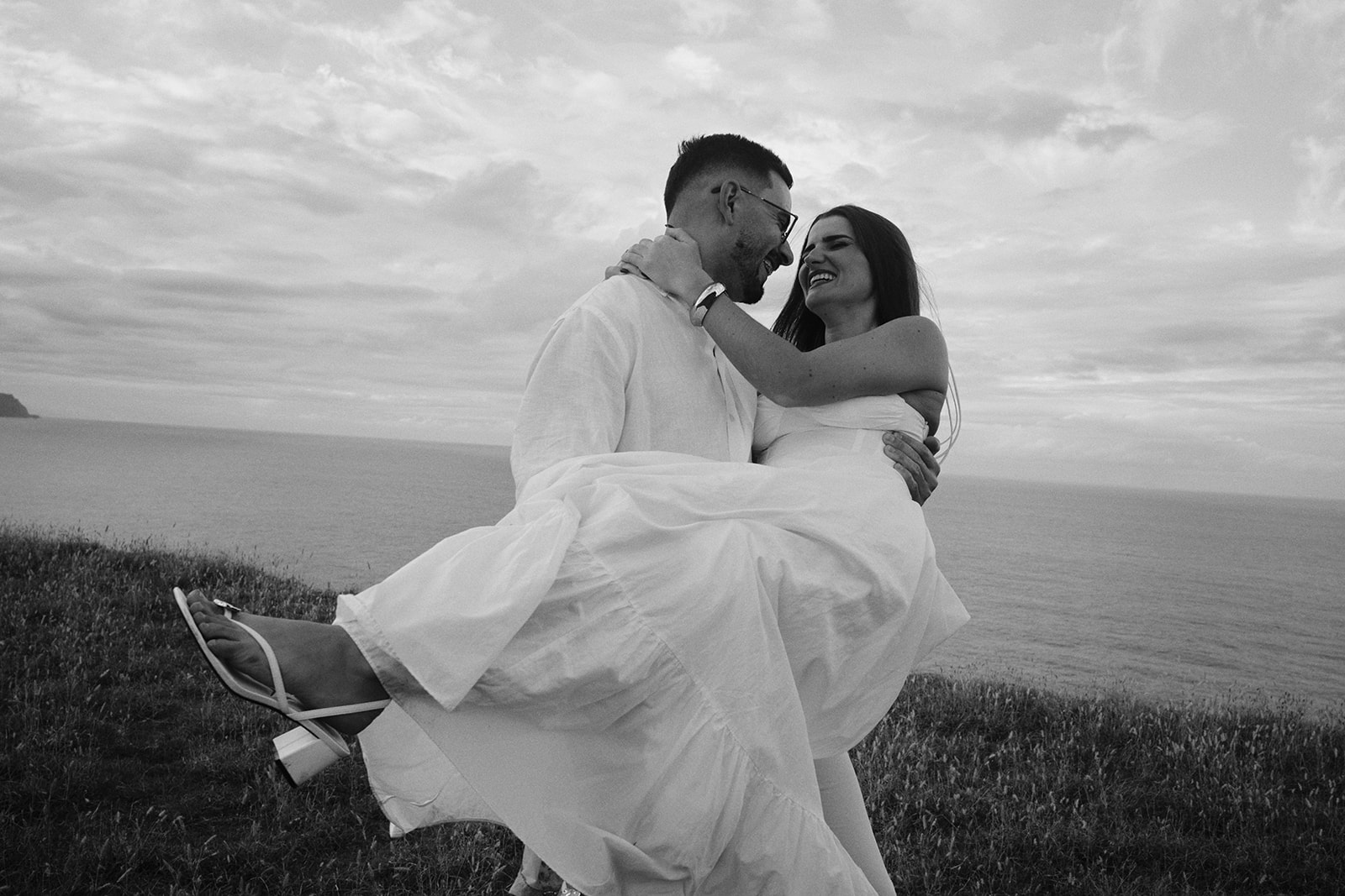 Bride's dress spinning at Ponta de São Lourenço at sunset, Madeira