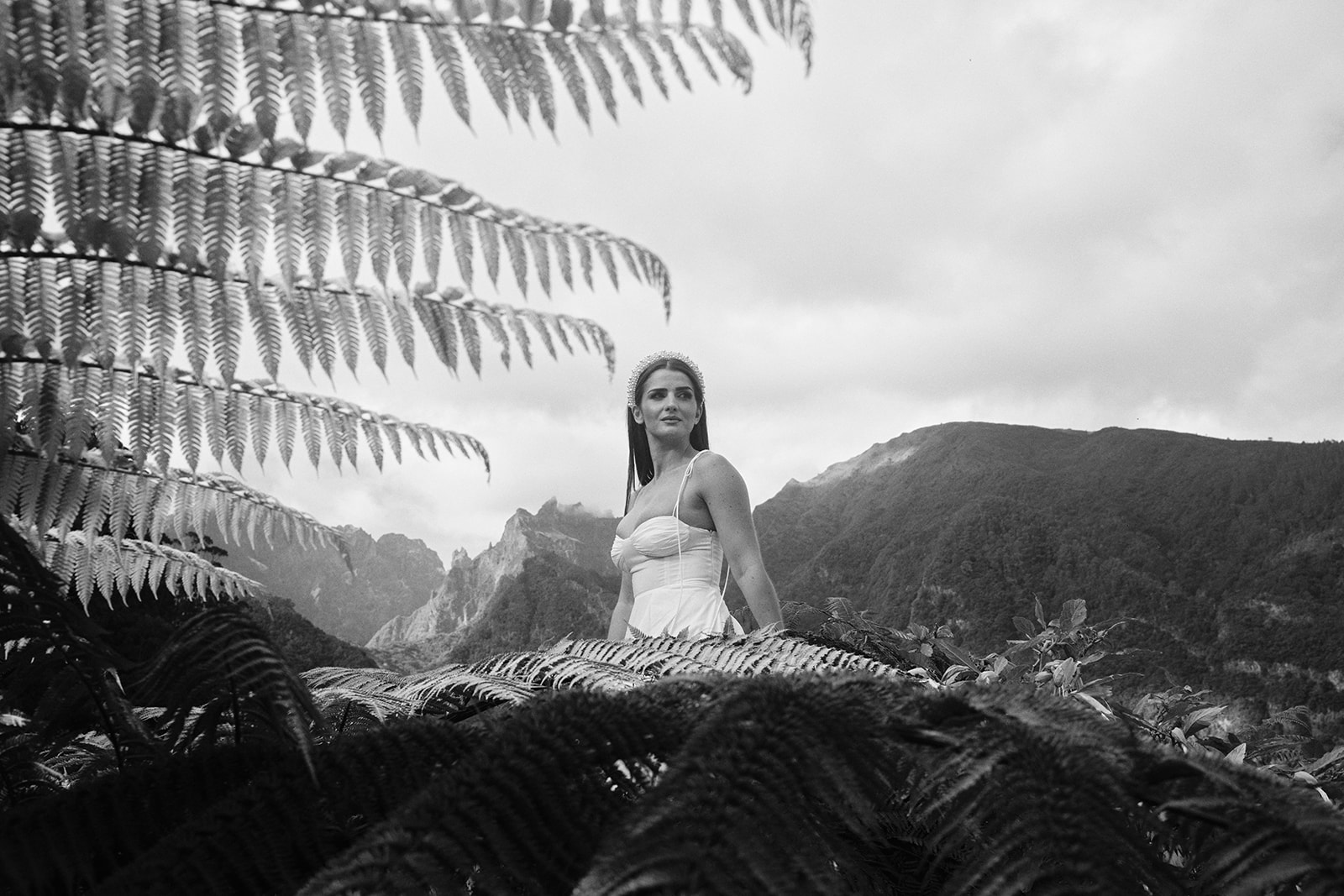 Terraced hillside in the Madeira interior in black and white