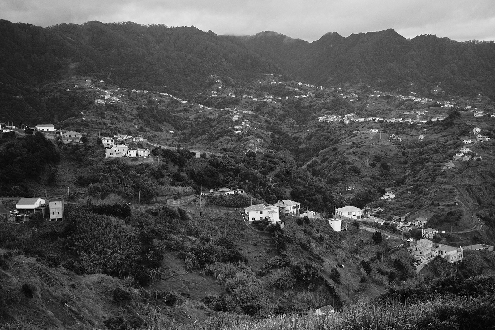 Madeira north coast above the sea in black and white