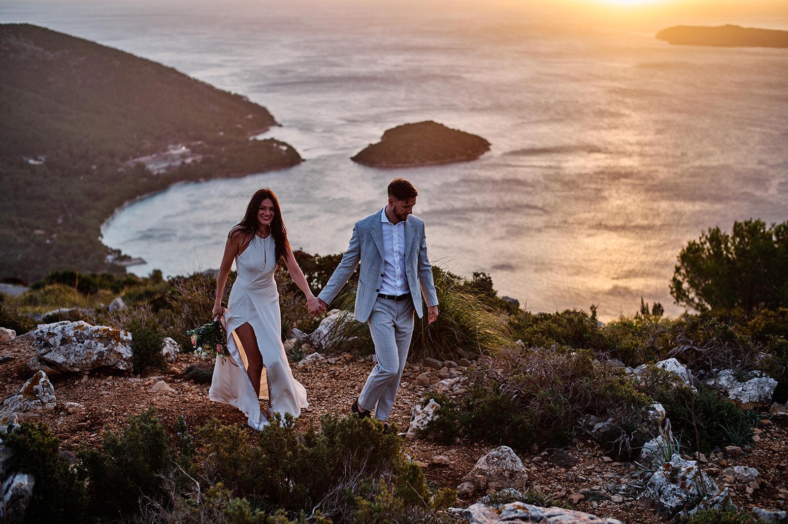 Monika and Lukasz at the Talaia d’Albercutx watchtower at dawn