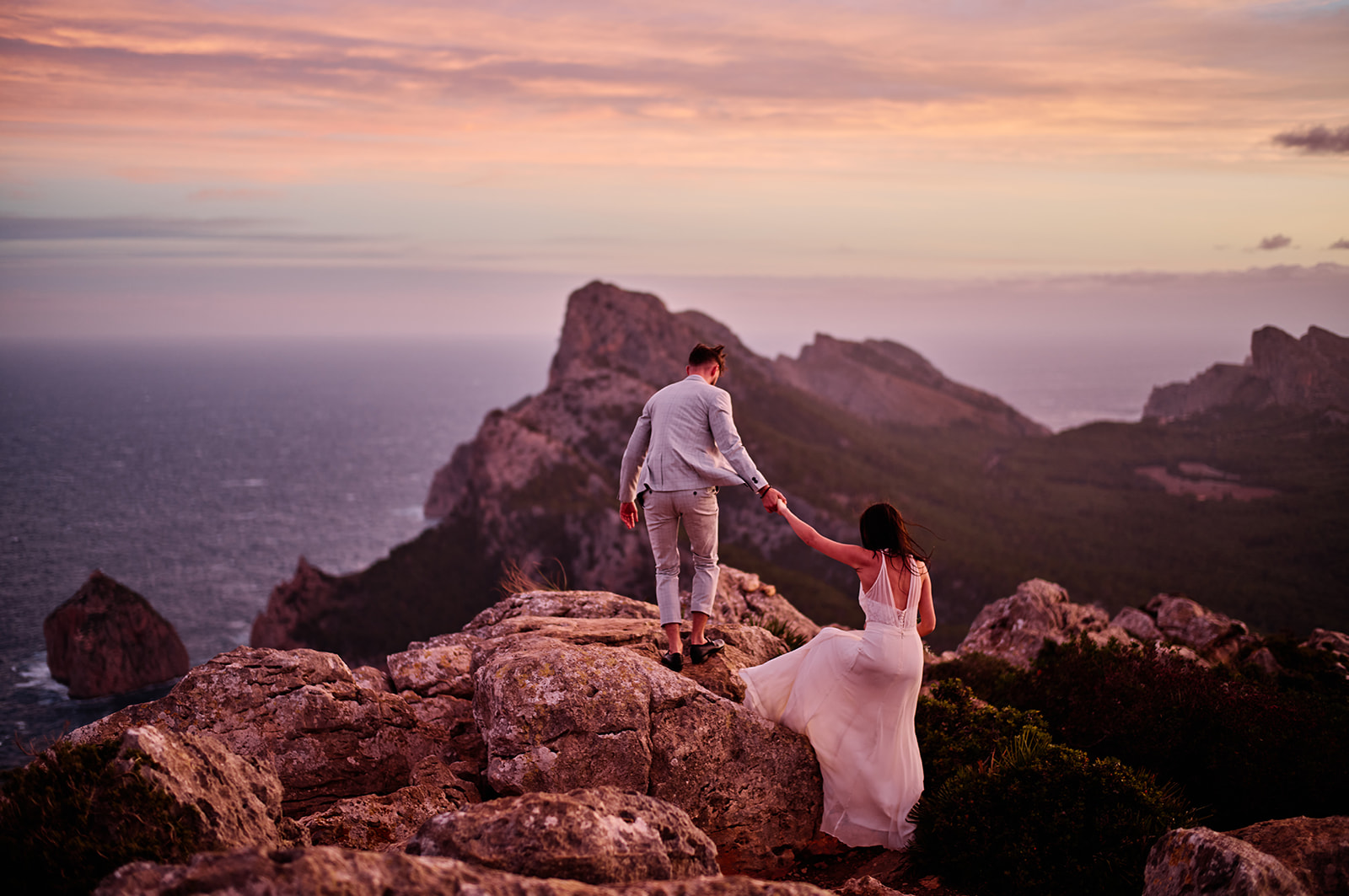 Monika and Lukasz at the Talaia d’Albercutx watchtower at dawn