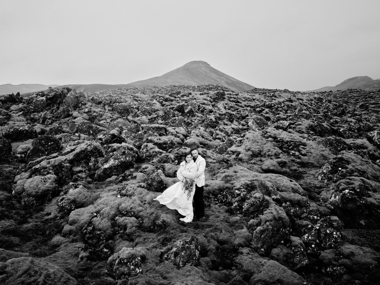 Andreea and Matthias tiny in a Reykjanes lava field