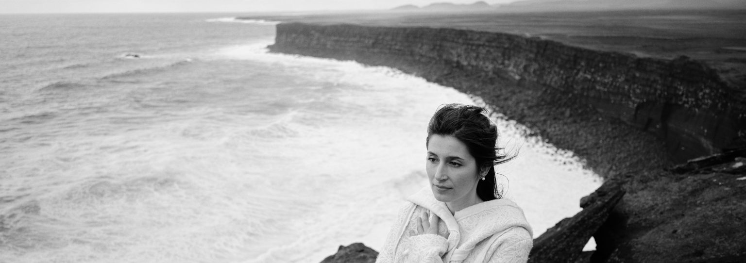 Bride on the Reykjanes sea cliffs, Iceland elopement