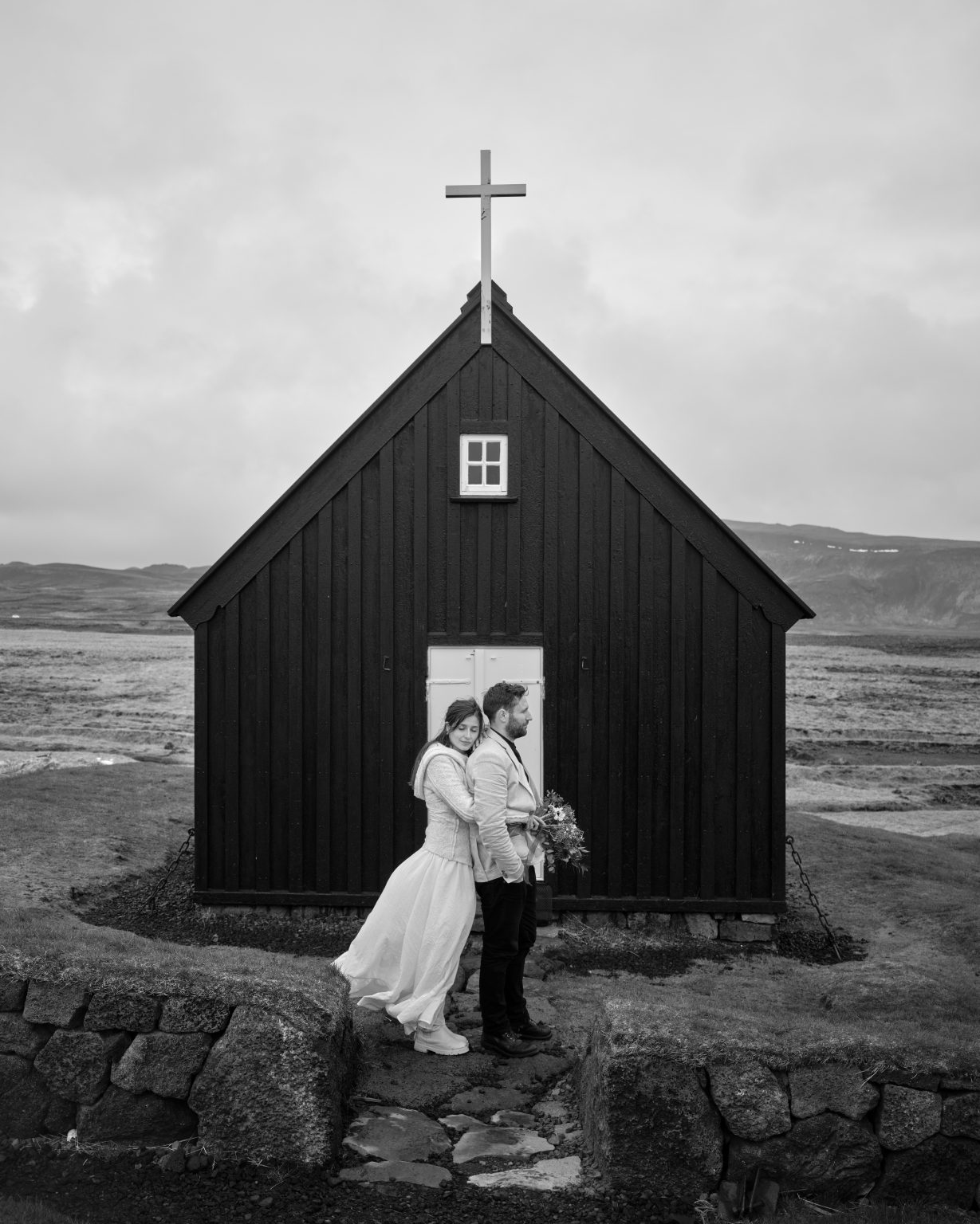 Andreea and Matthias at Krýsuvíkurkirkja, the black church at Krýsuvík