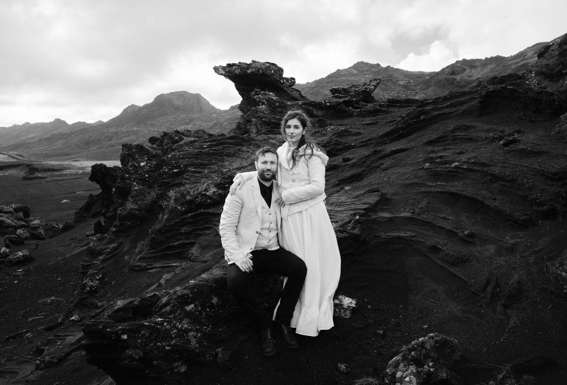 The couple on a crag in the Krýsuvík hills, Reykjanes elopement