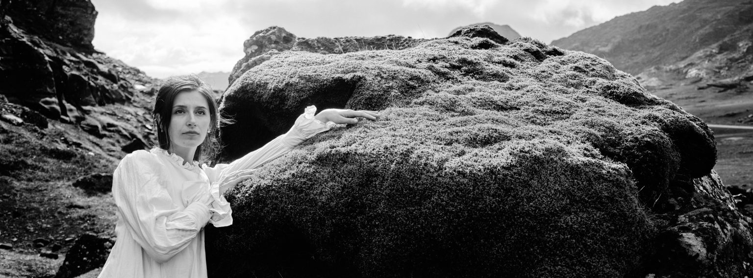Bride among the mossy lava at Krýsuvík, Reykjanes