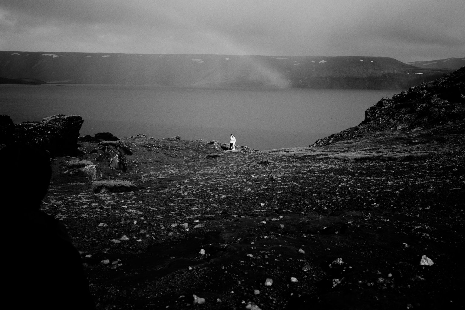 Misty lake and lava shore on the Reykjanes peninsula