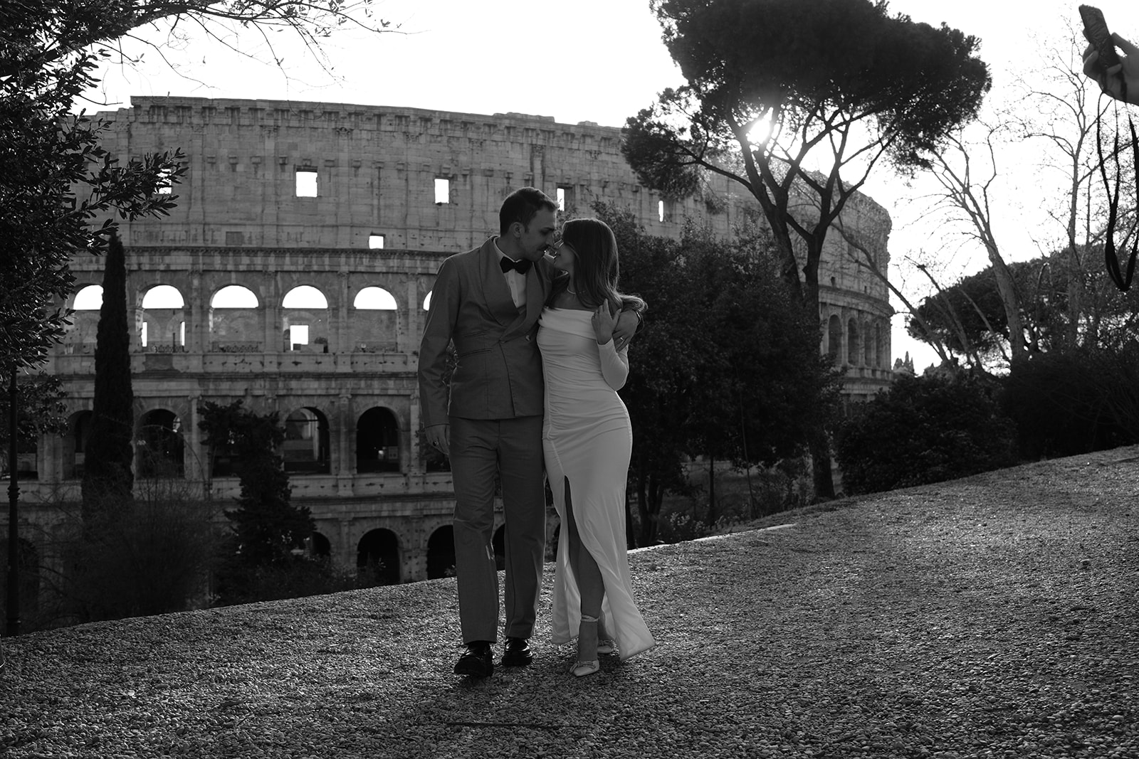 Rome elopement at the Colosseum in black and white