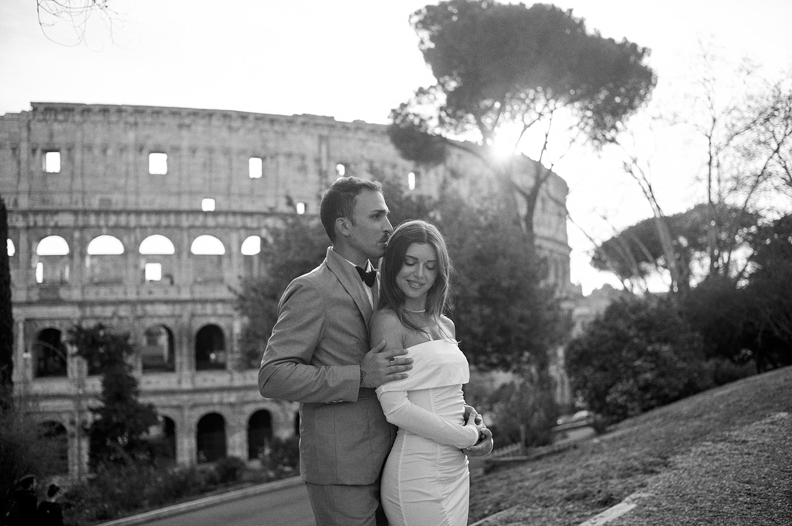 Rome elopement at the Colosseum in black and white