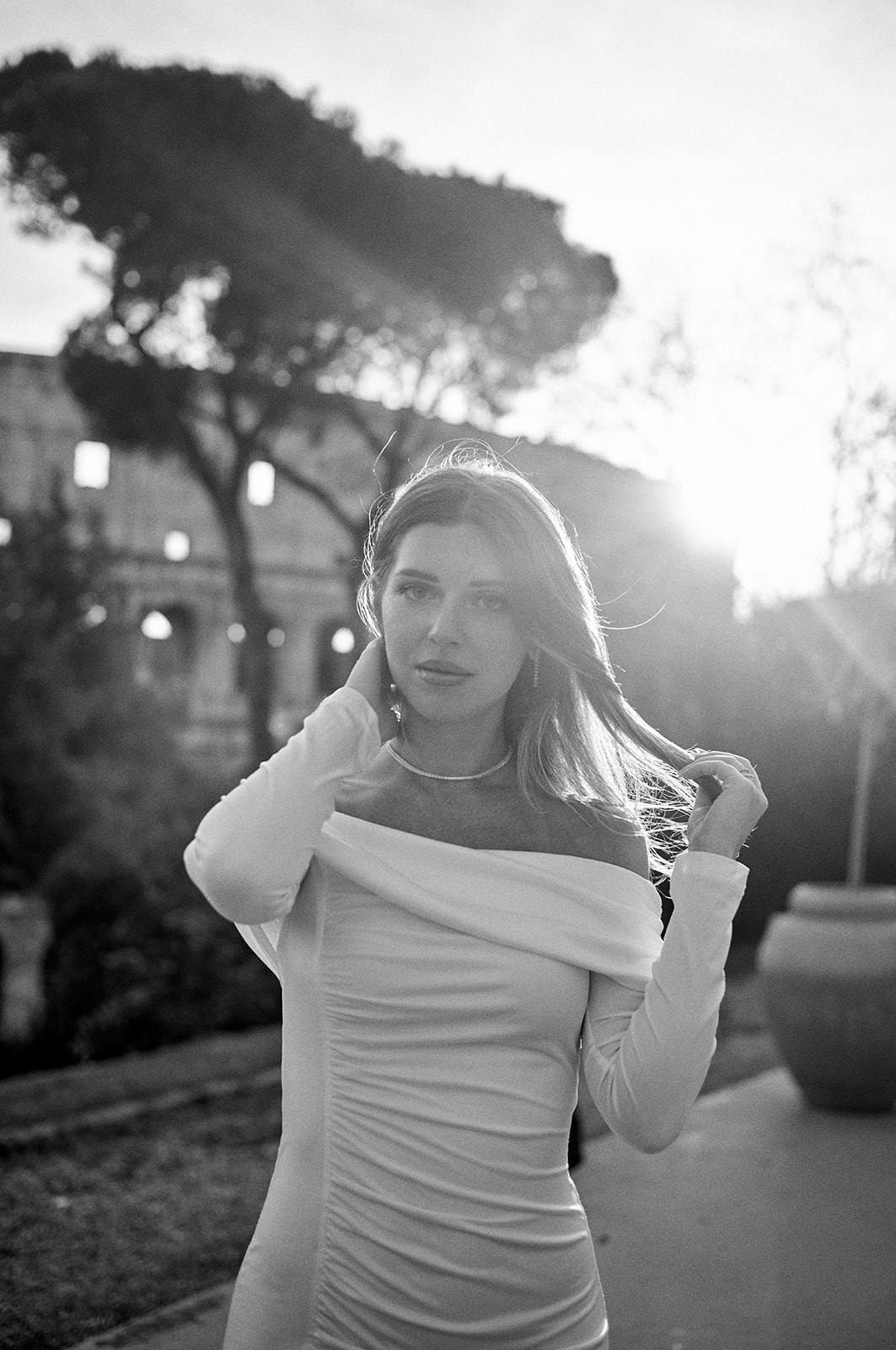 Black and white elopement portraits by the Colosseum