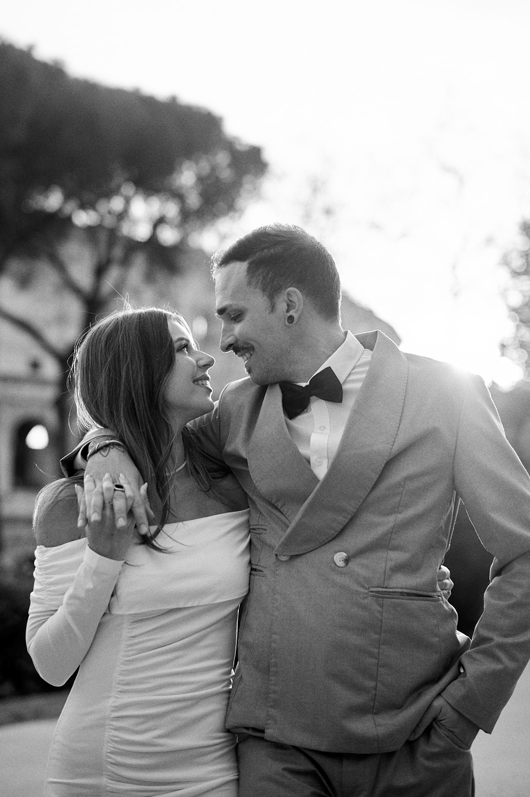 Black and white elopement portraits by the Colosseum