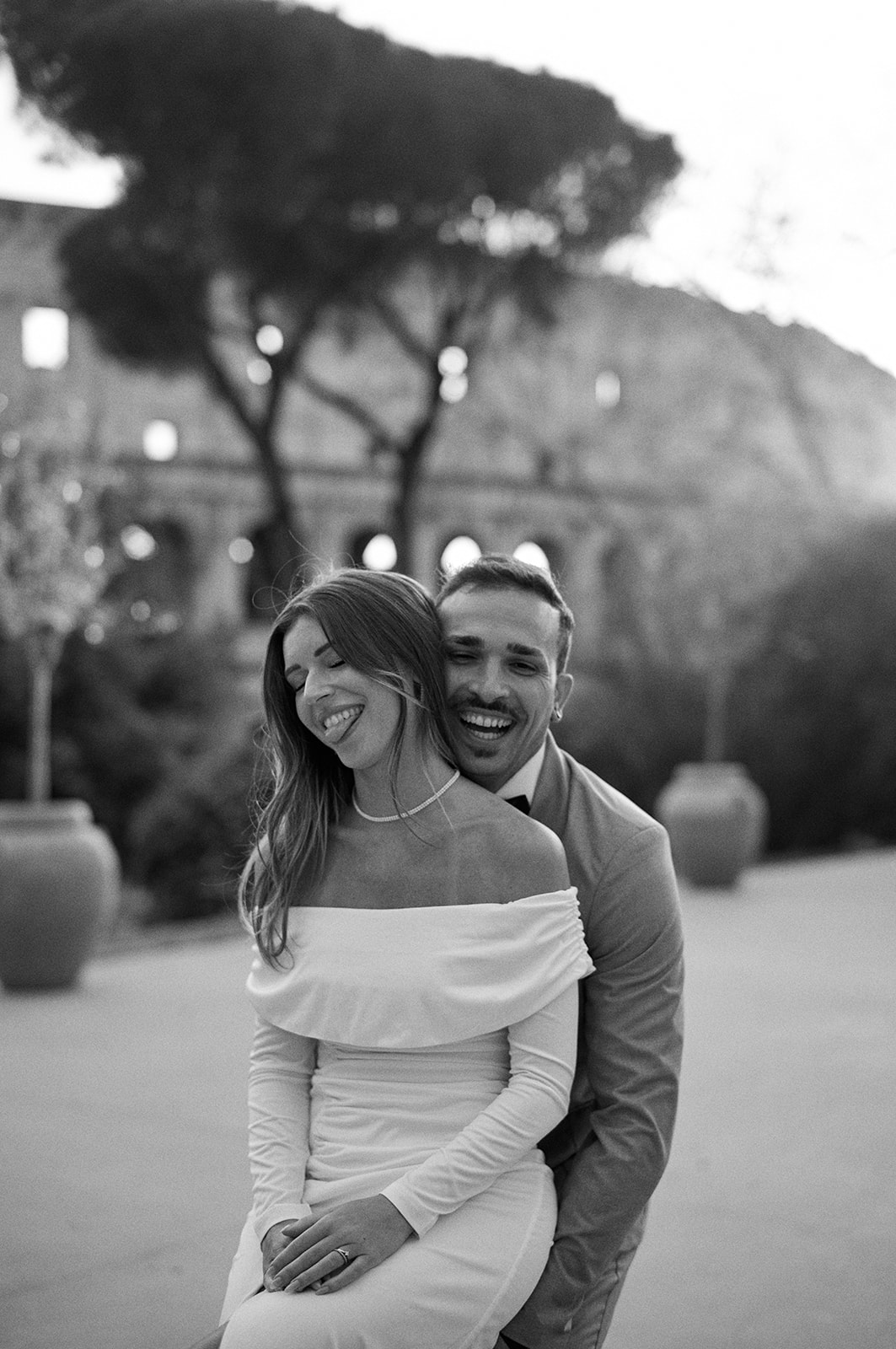 Rome elopement at the Colosseum in black and white