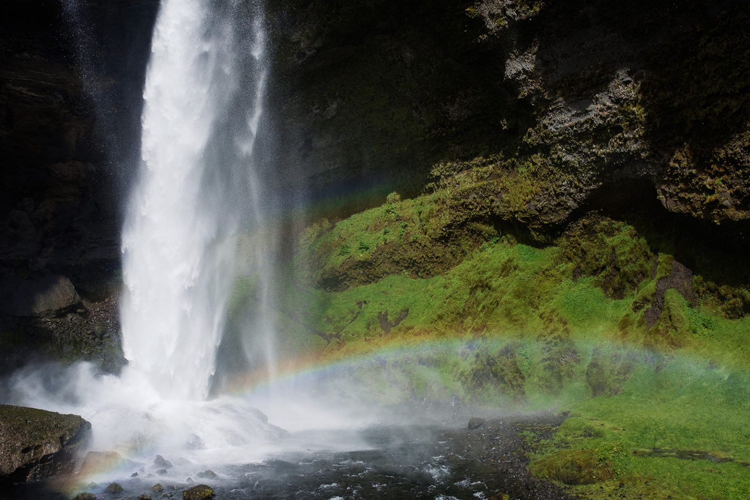 Kvernufoss waterfall in its hidden canyon near Skogafoss, South Iceland