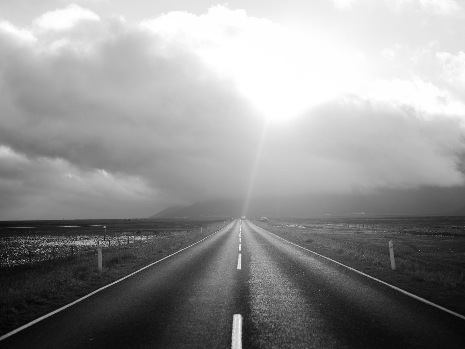 A quiet road through the mist in South Iceland