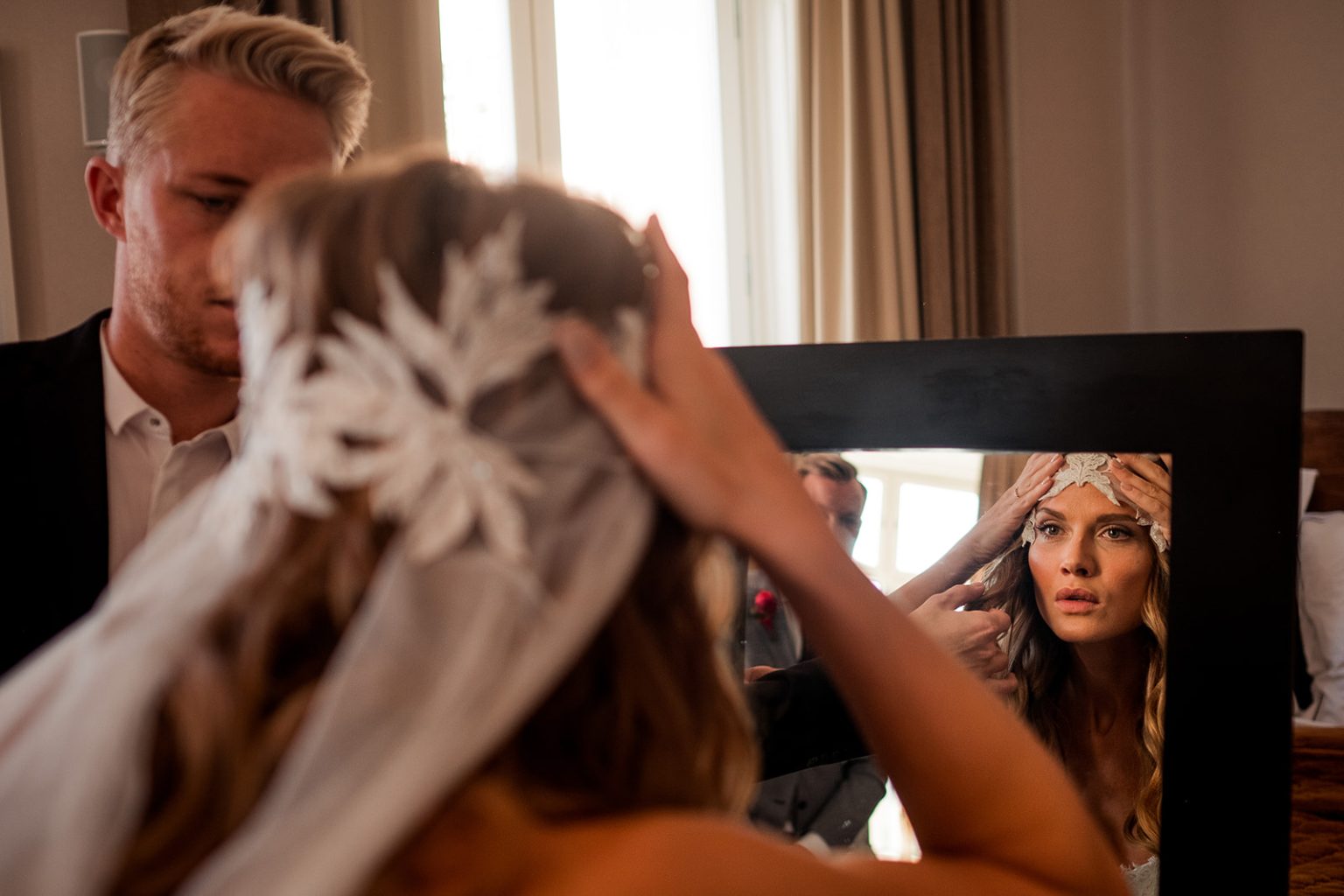 Bride portrait in window light at the Lydmar Hotel