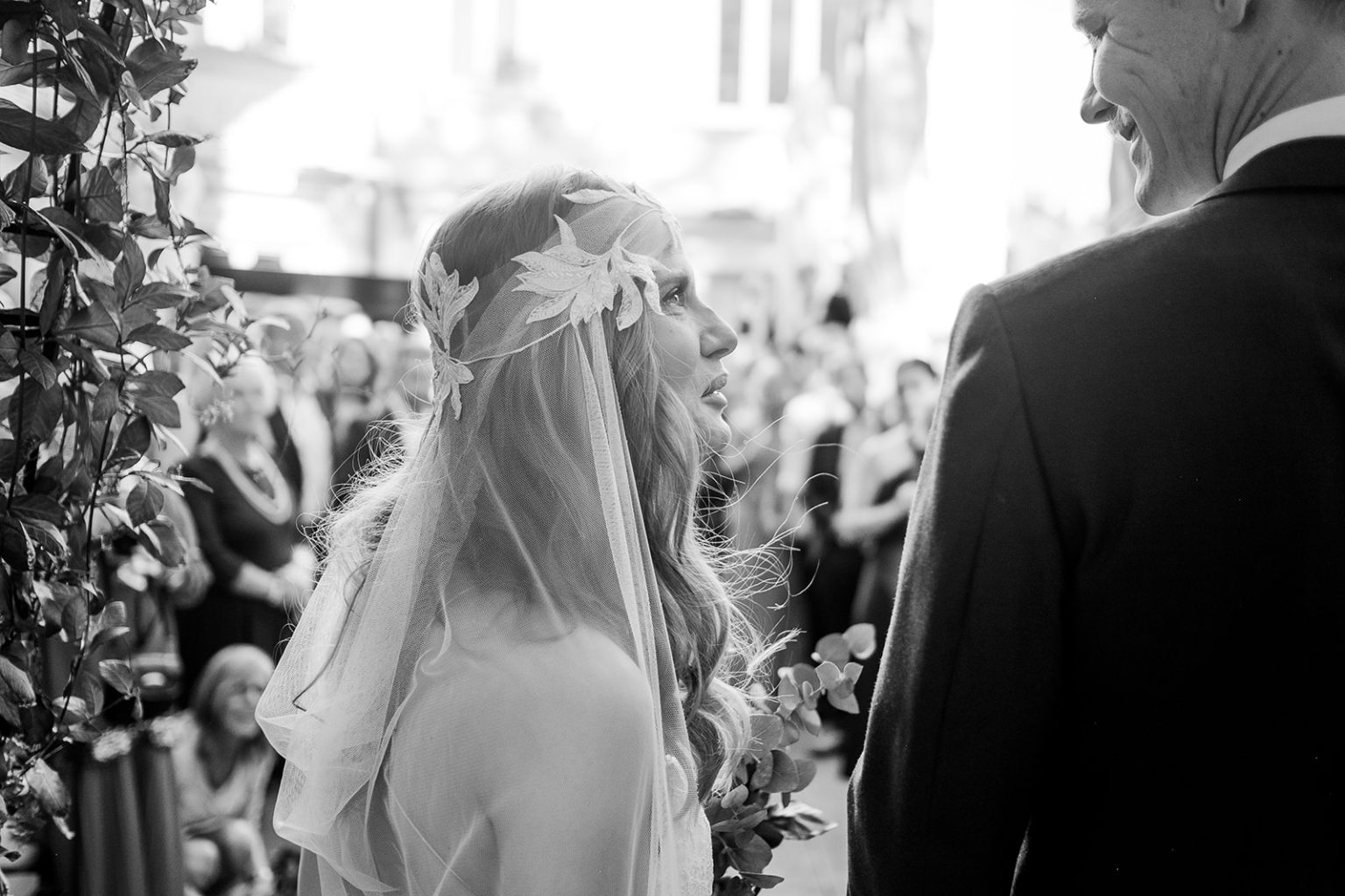 The bride and her father together after the ceremony