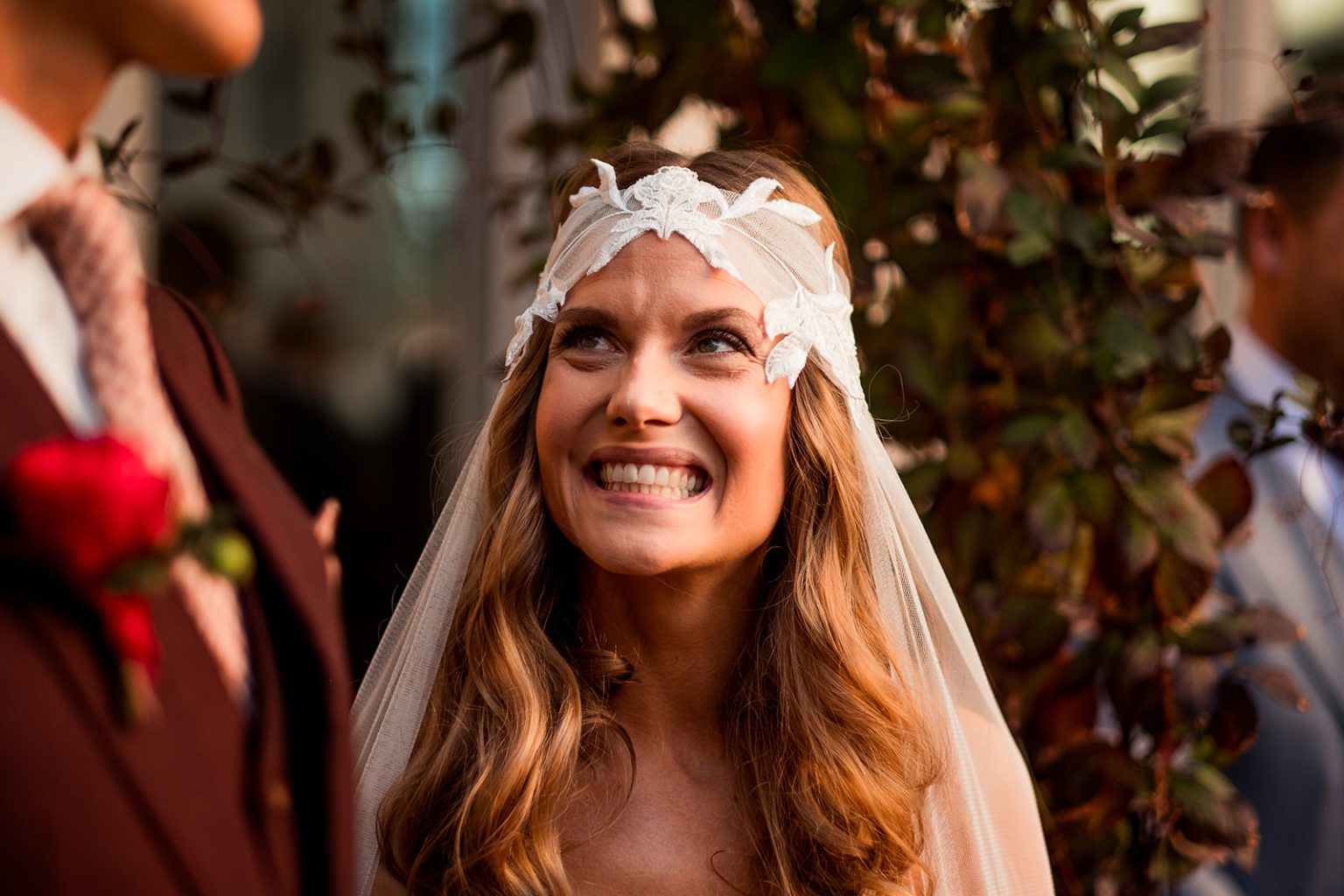 The bride laughing after the ceremony in Stockholm