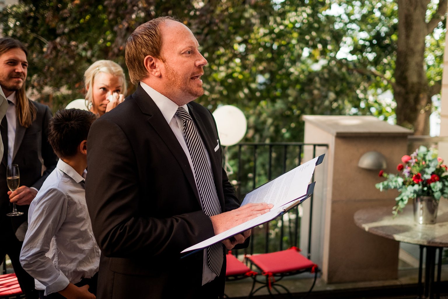 A reading during the ceremony at the Lydmar Hotel