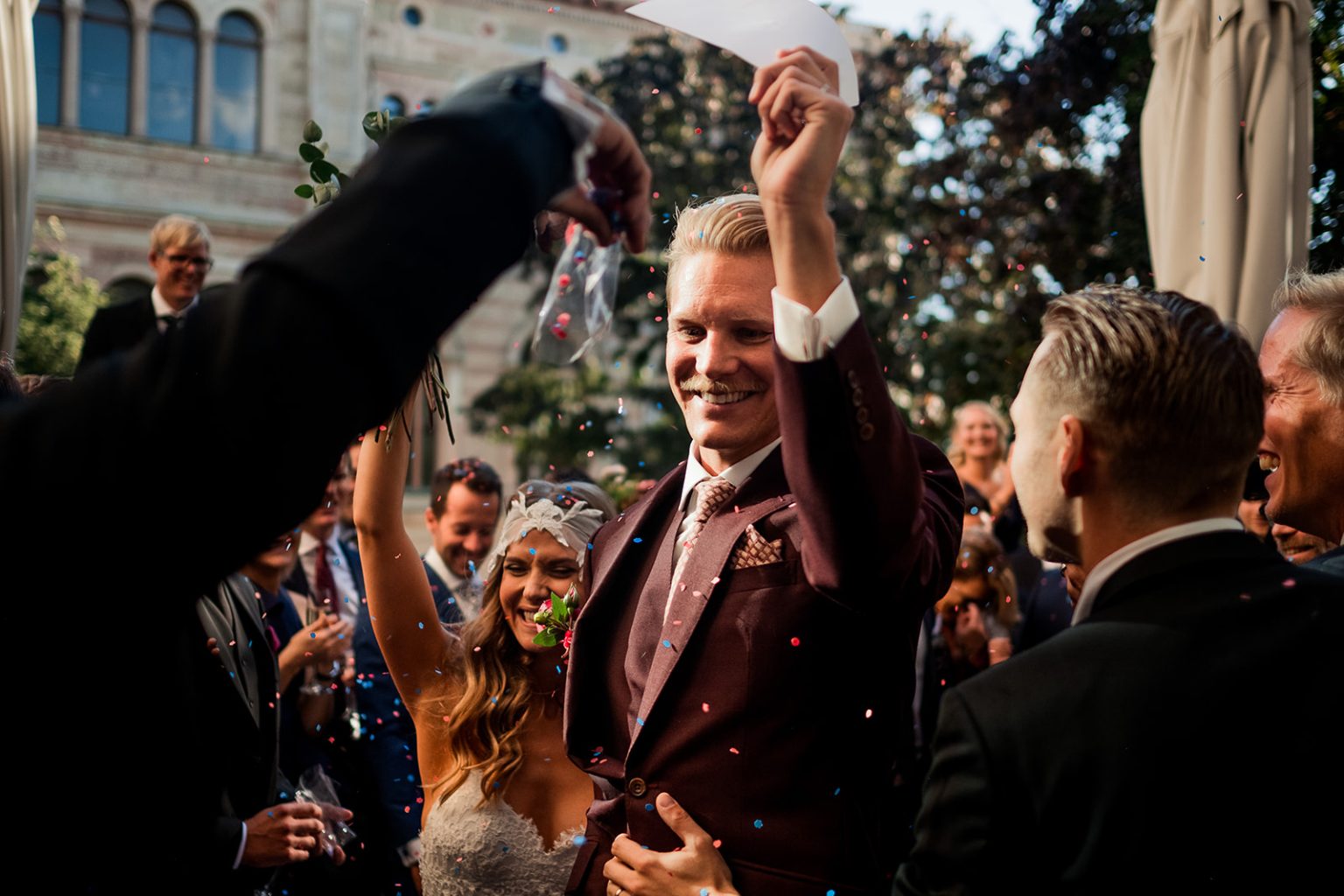 Confetti in the courtyard at the Lydmar Hotel