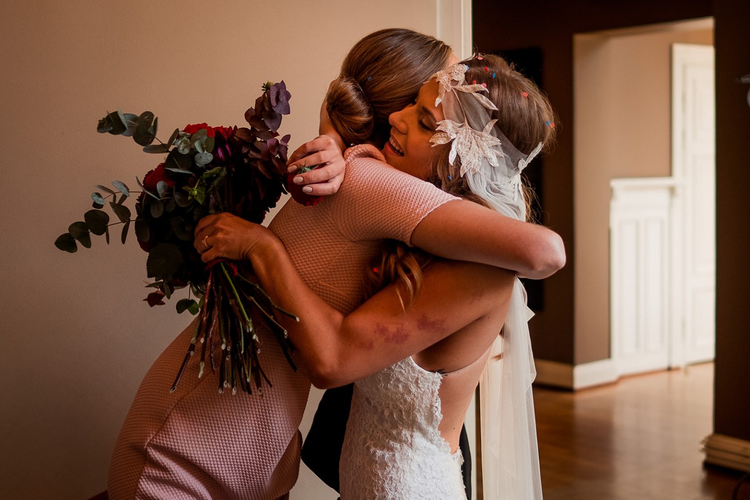 A hug among the guests after the ceremony