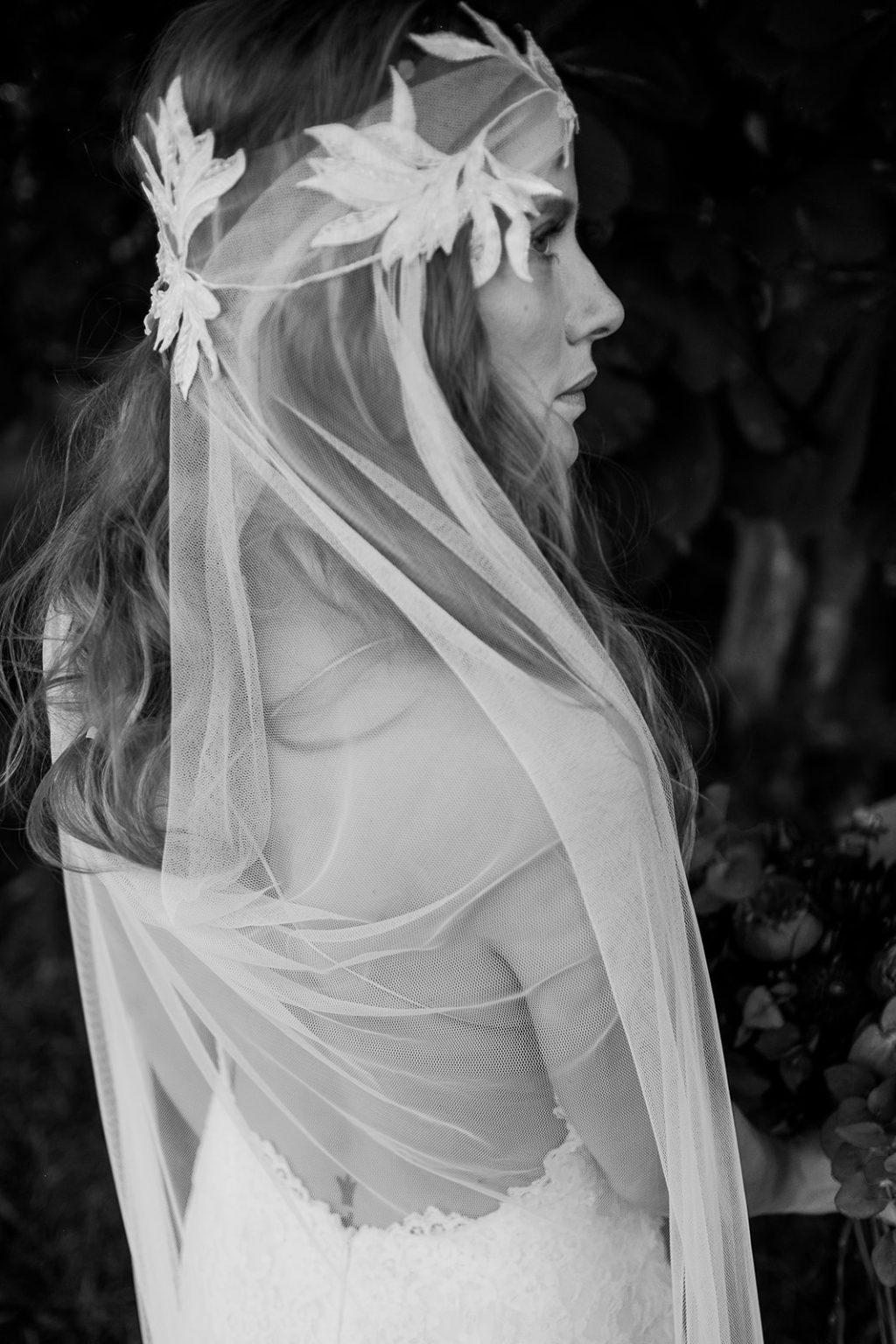 Bride with her veil during Stockholm city portraits