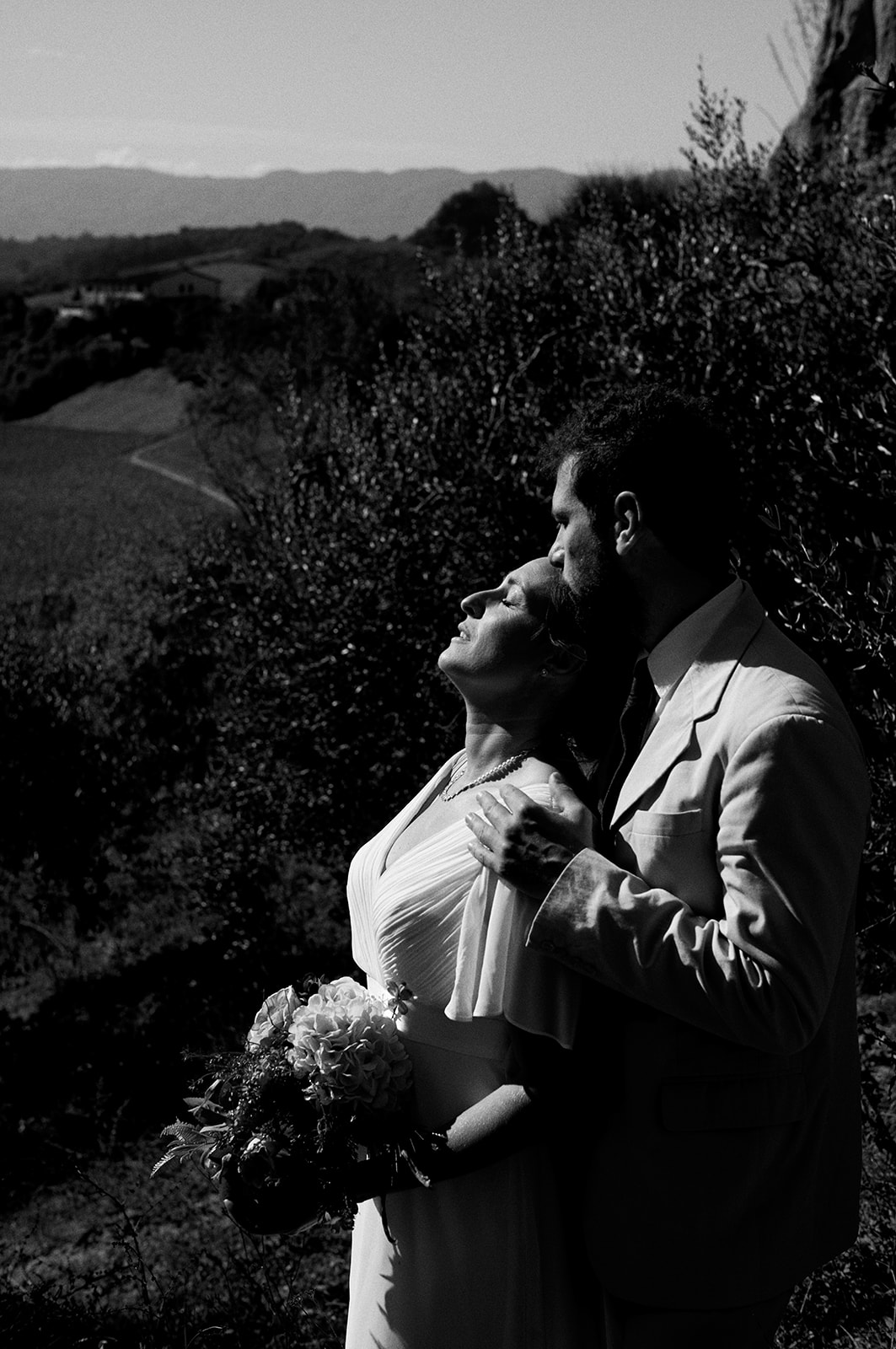 Monica and Marco in Montone, Umbria, in black and white