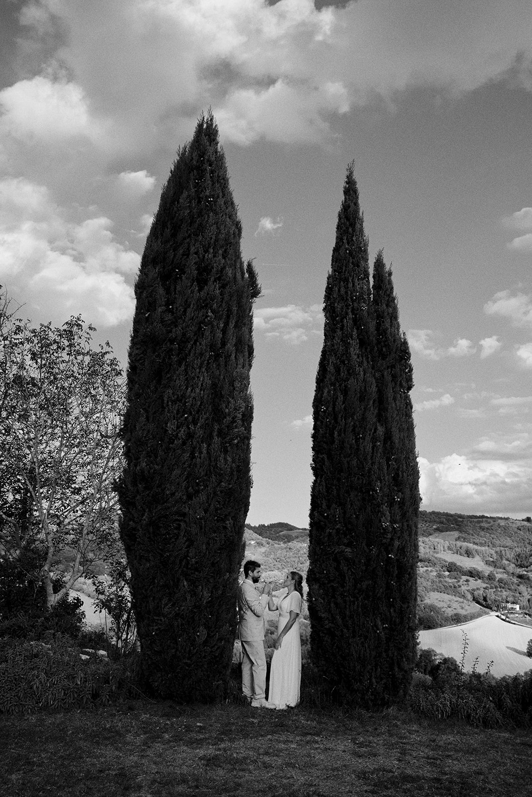 Monica and Marco in Montone, Umbria, in black and white