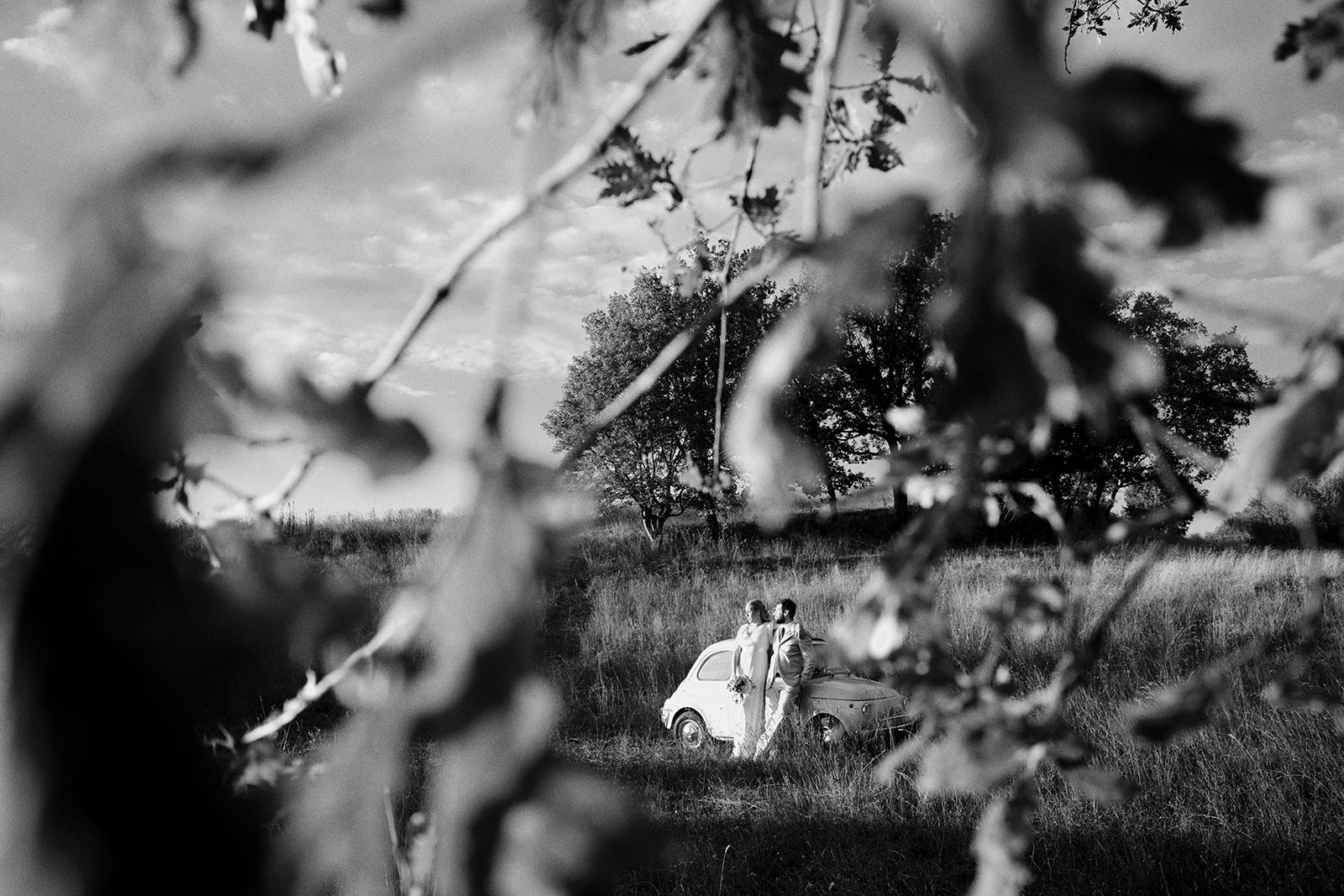 Monica and Marco in Montone, Umbria, in black and white