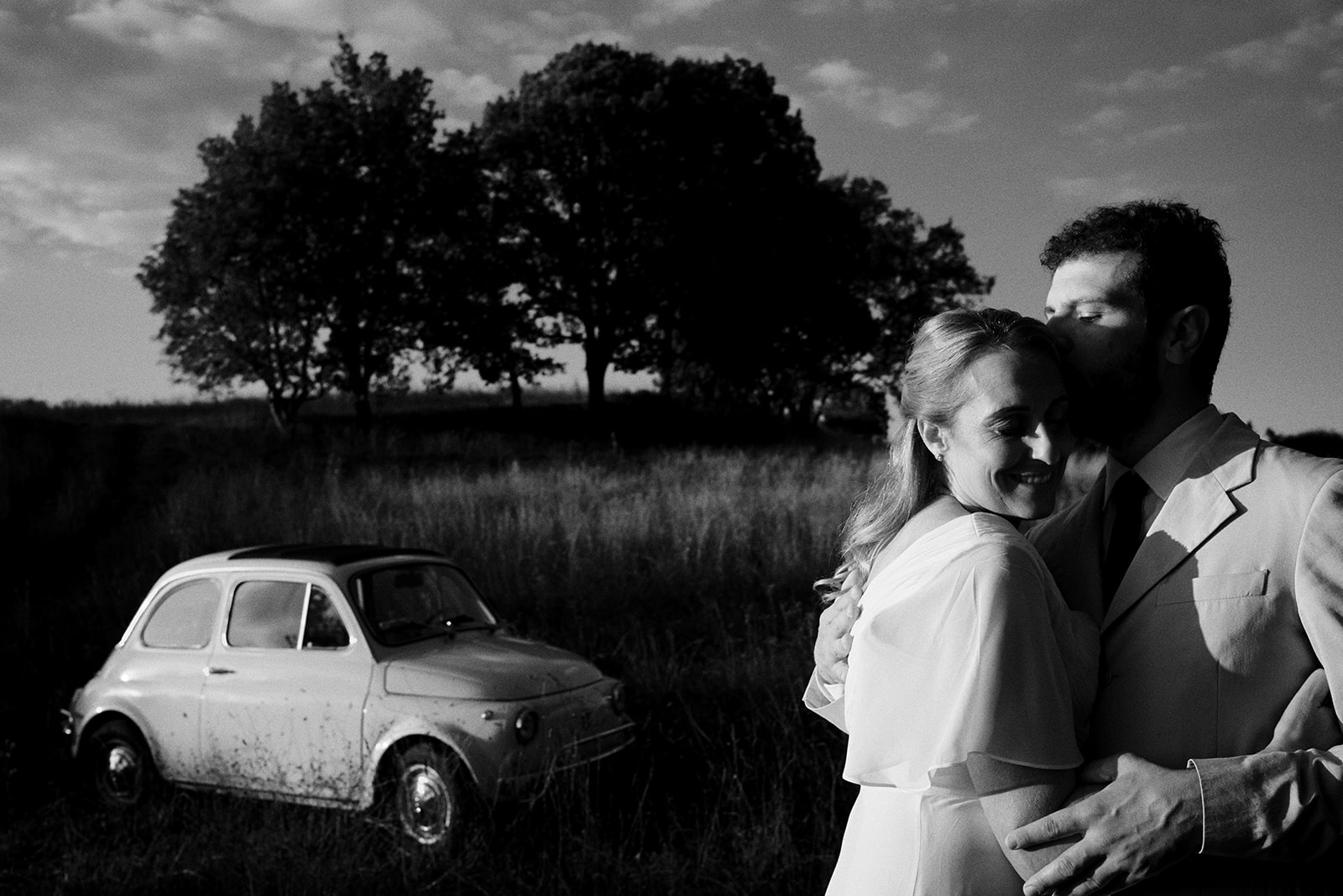 Monica and Marco in Montone, Umbria, in black and white