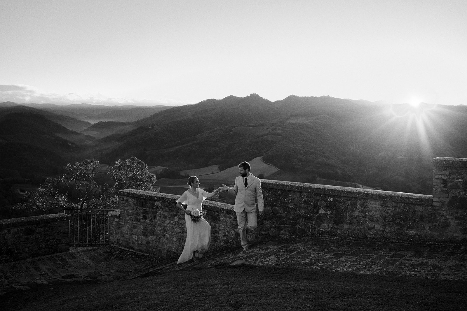 Monica and Marco in Montone, Umbria, in black and white